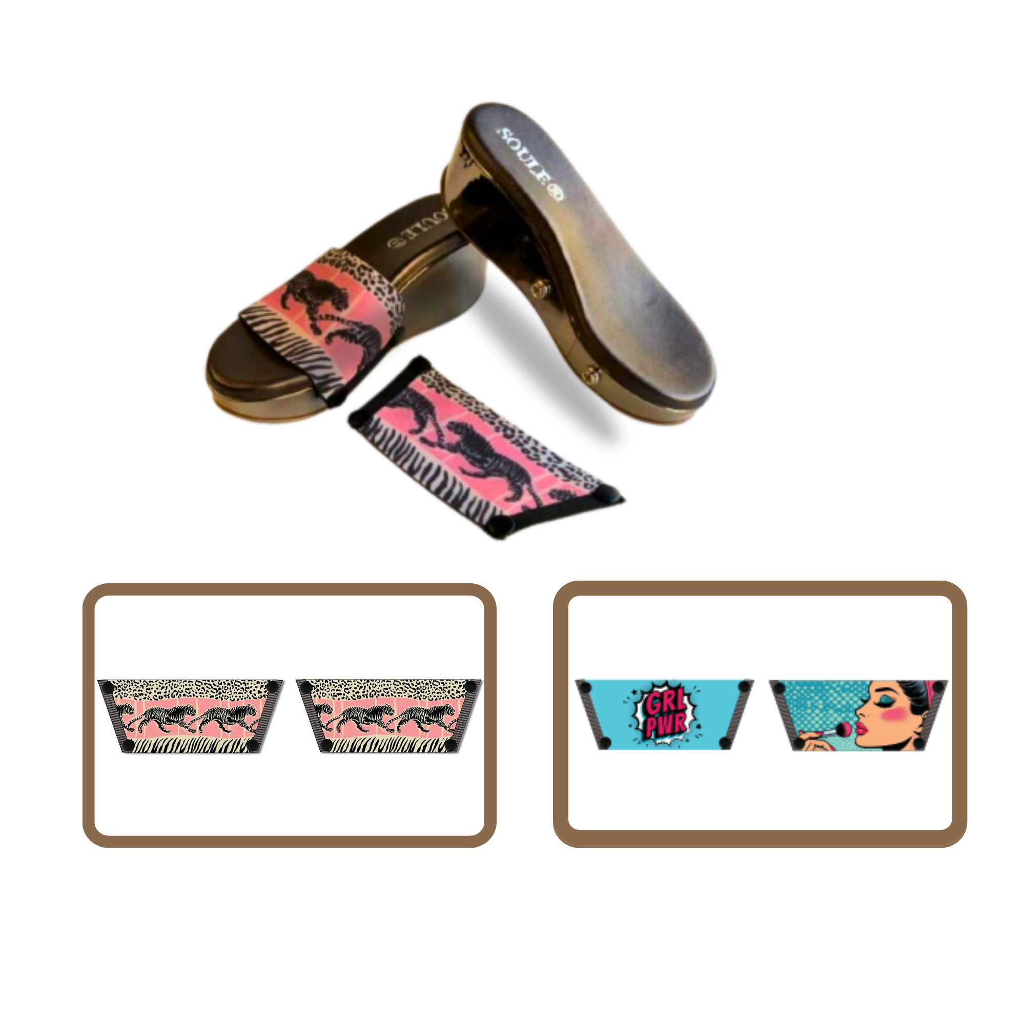 Wild Majesty + Pop Diva 1 sole 2 straps interchangeable sandals combo, UK 3-8 — Soule