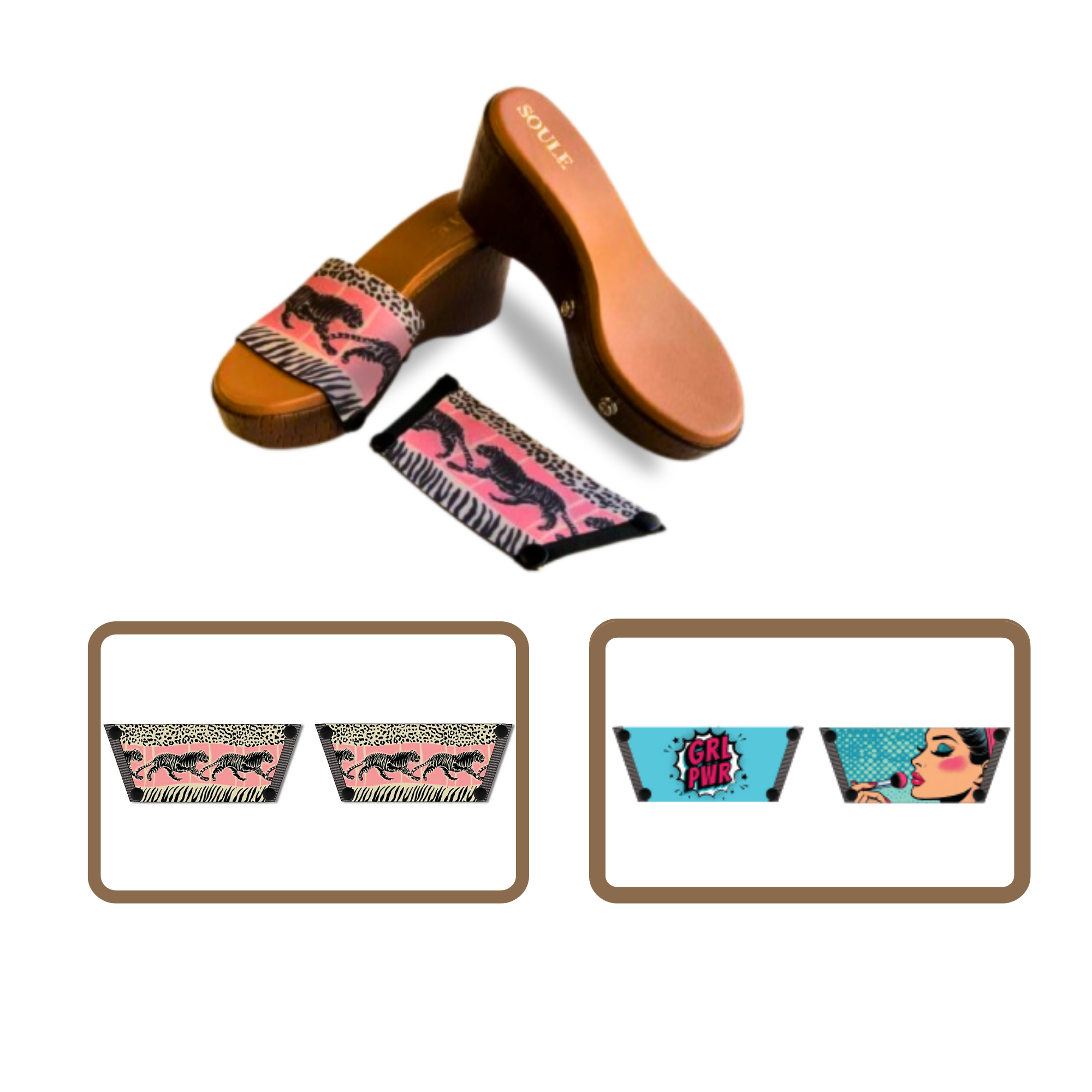Wild Majesty + Pop Diva 1 sole 2 straps interchangeable sandals combo, UK 3-8 — Soule