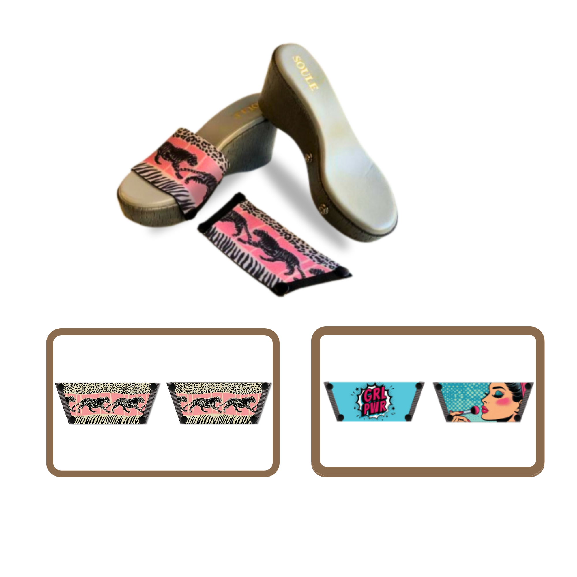 Wild Majesty + Pop Diva 1 sole 2 straps interchangeable sandals combo, UK 3-8 — Soule