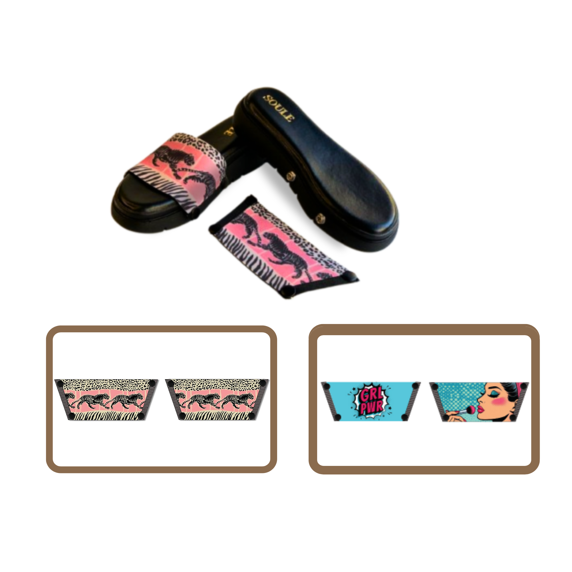 Wild Majesty + Pop Diva 1 sole 2 straps interchangeable sandals combo, UK 3-8 — Soule