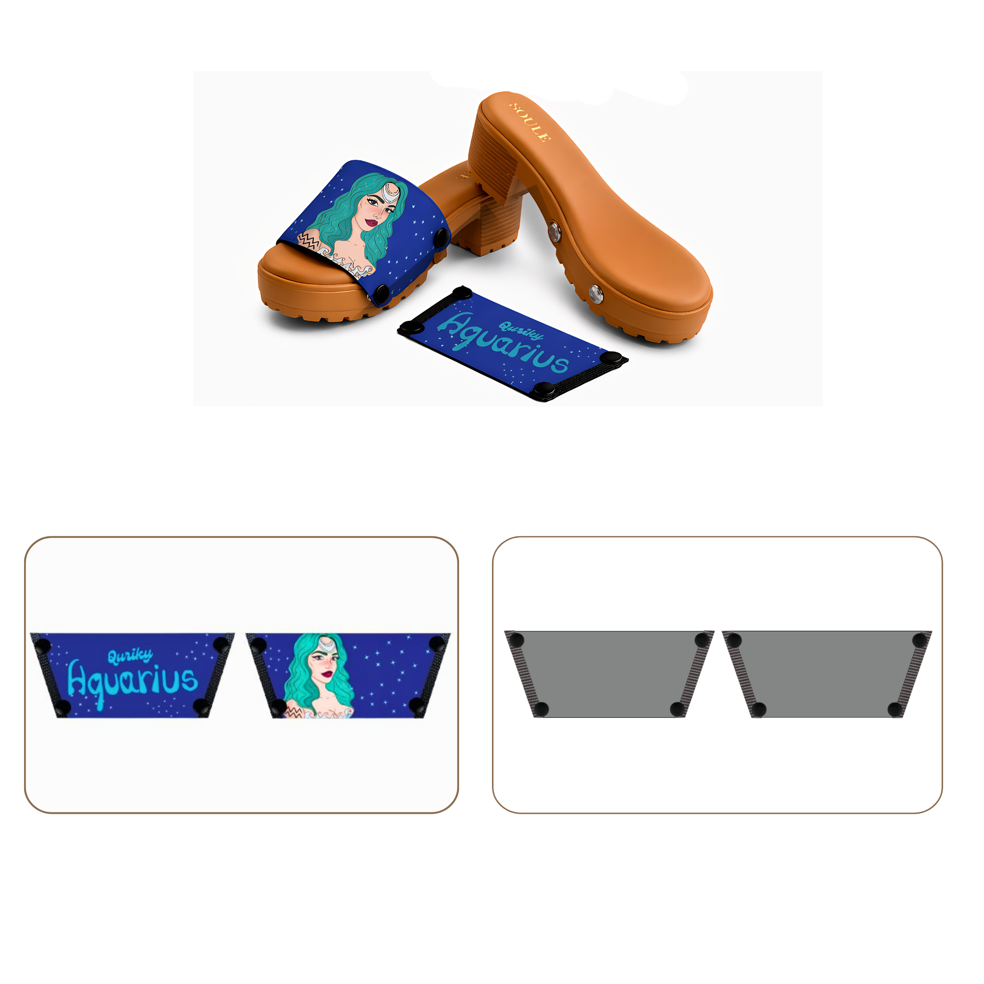 Soule wedge sandal combo — Quirky Aquarius and Slate Serenity straps with Beige Bliss sole