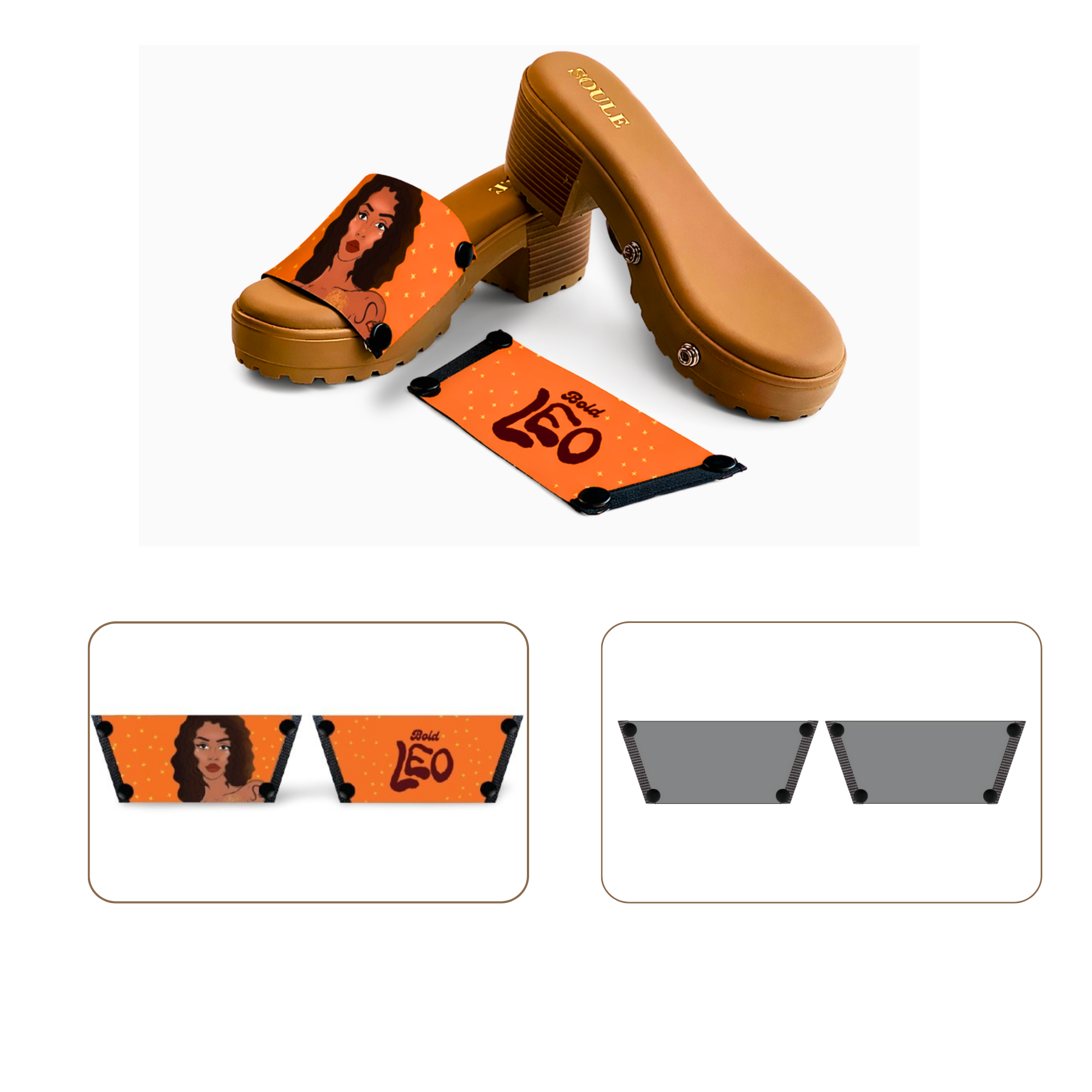 Soule  wedge sandal combo — Bold Leo and Slate straps with Beige Bliss sole