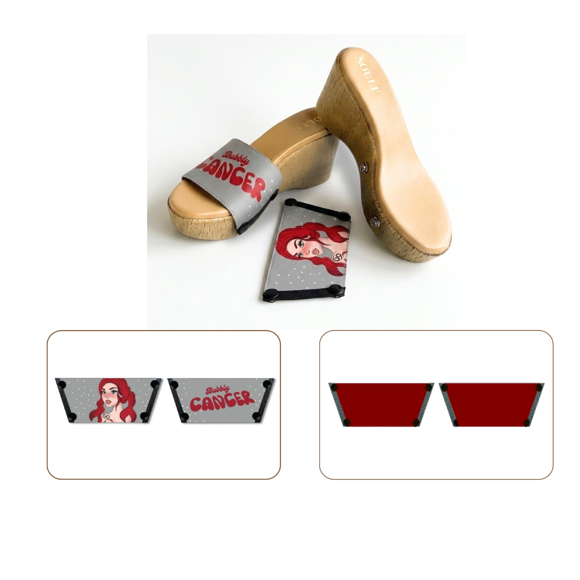 Soule  wedge sandal combo — Bubbly Cancer and Maroon straps with Beige Brush sole