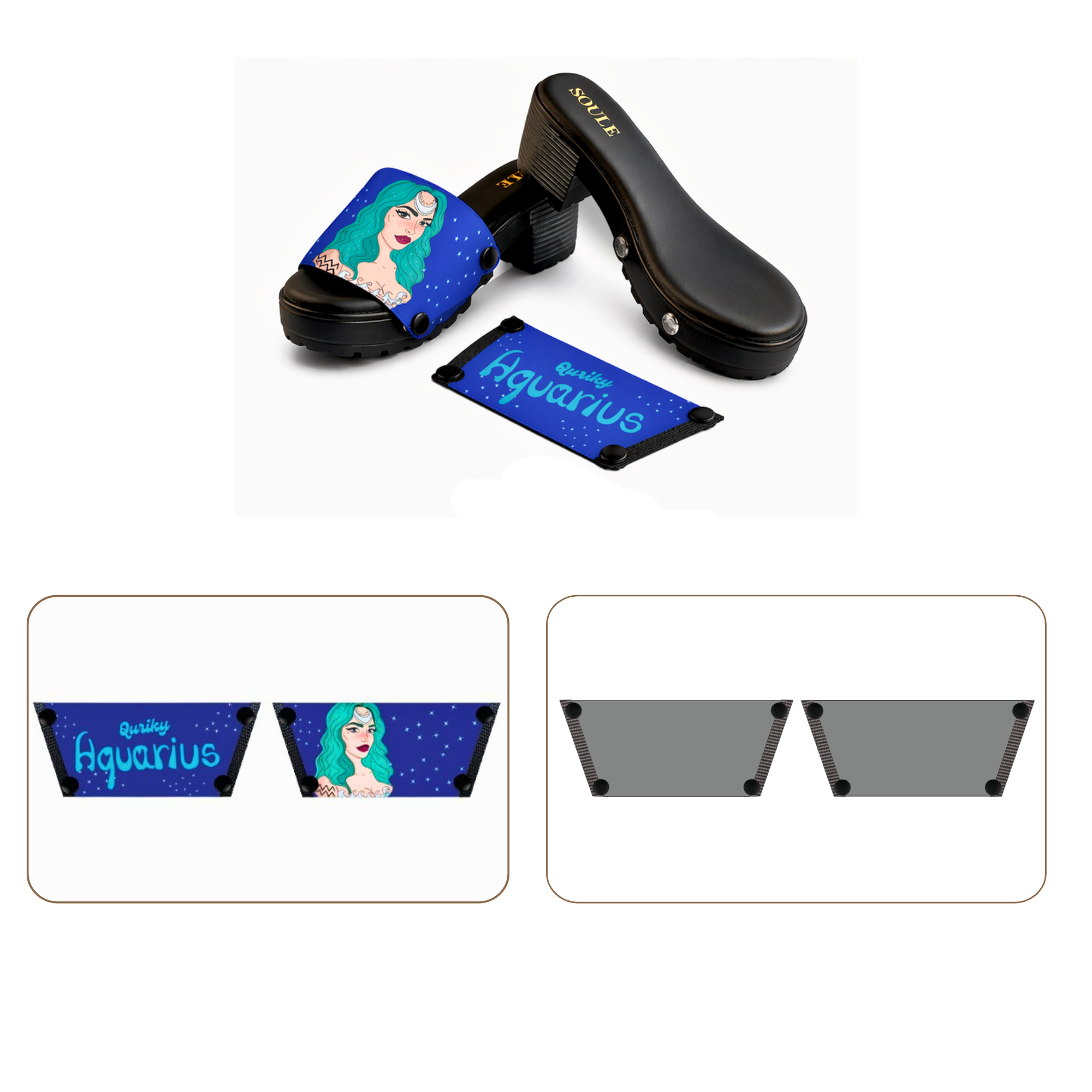Soule wedge sandal combo — Quirky Aquarius and Slate Serenity straps with Black Bliss sole