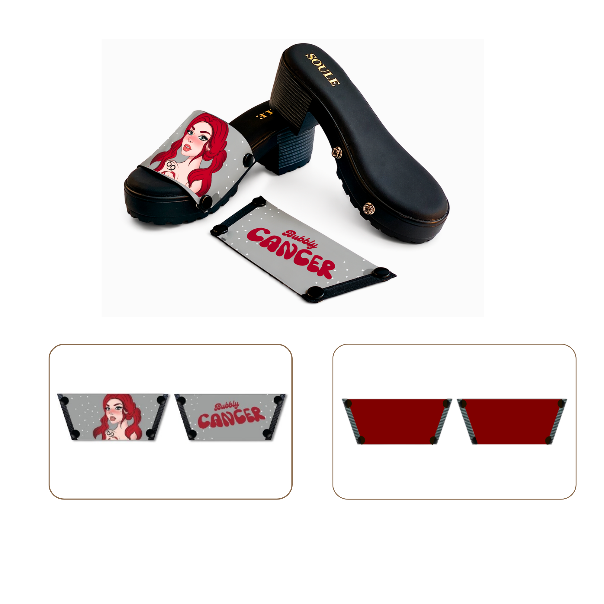 Soule  wedge sandal combo — Bubbly Cancer and Maroon straps with Black Bliss sole