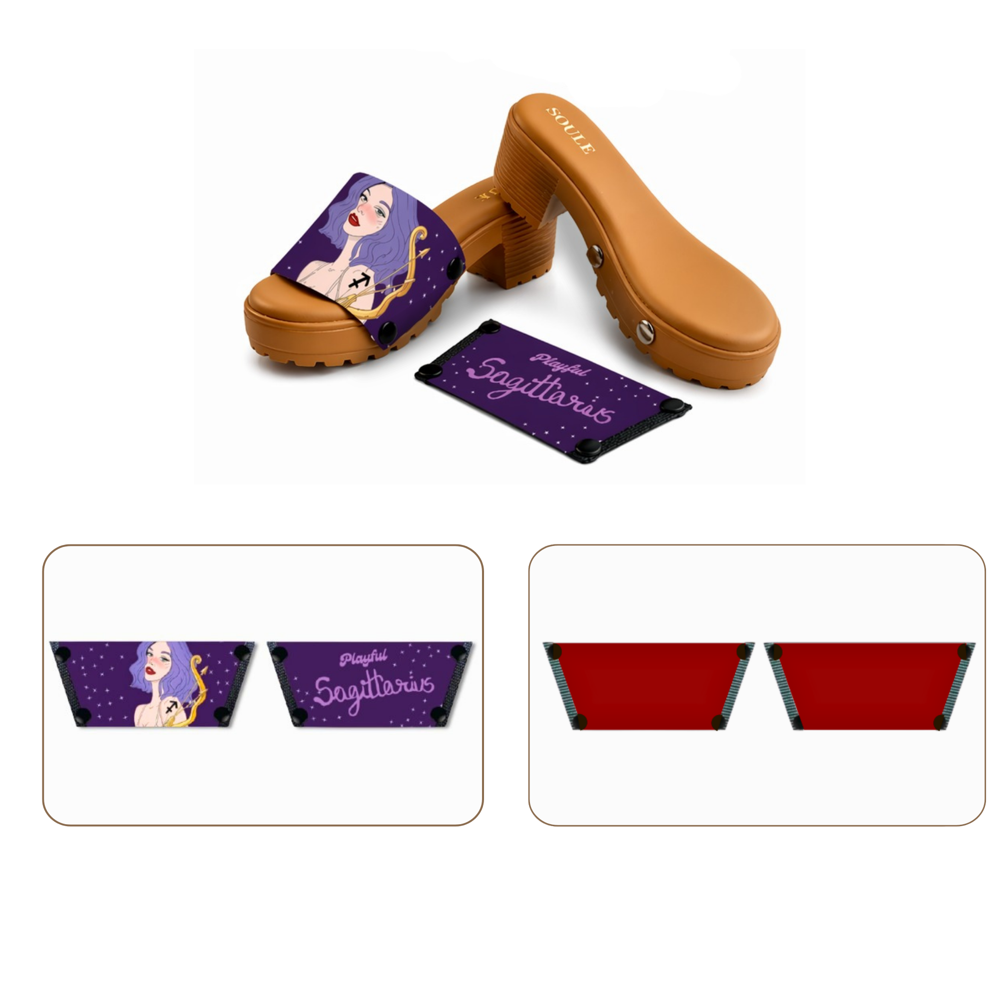 Soule  wedge sandal combo — Playful Sagittarius and Maroon straps with Beige Bliss sole