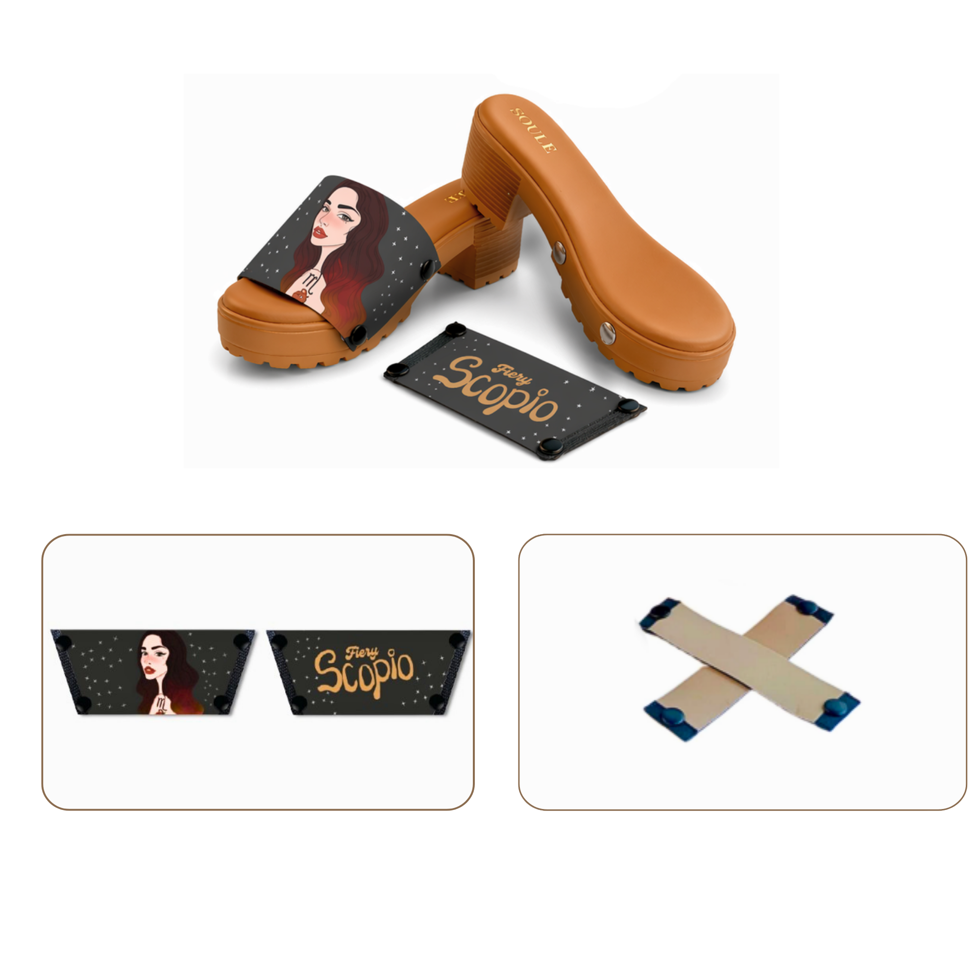 Soule wedge sandal combo — Fiery Scorpio and Beige Criss Cross straps with Beige Bliss sole