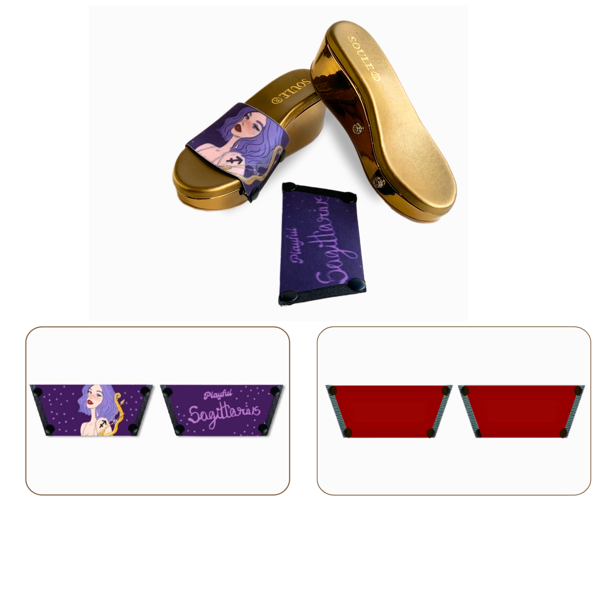 Soule  wedge sandal combo — Playful Sagittarius and Maroon straps with Metallic Muse sole
