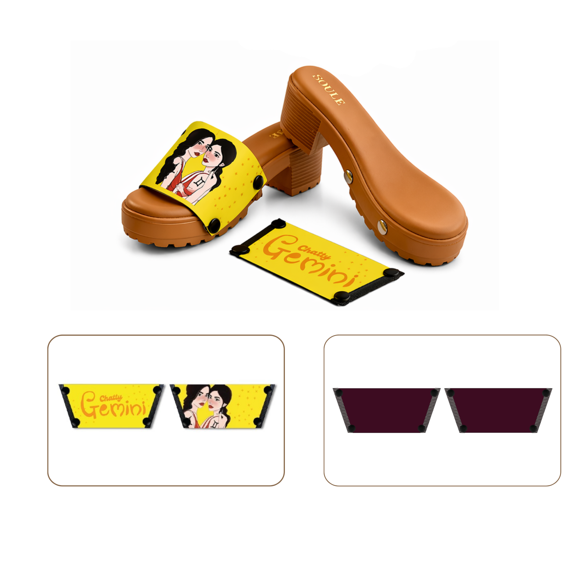 Soule wedge sandal combo — Chatty Gemini and Mocha straps with Beige Bliss sole