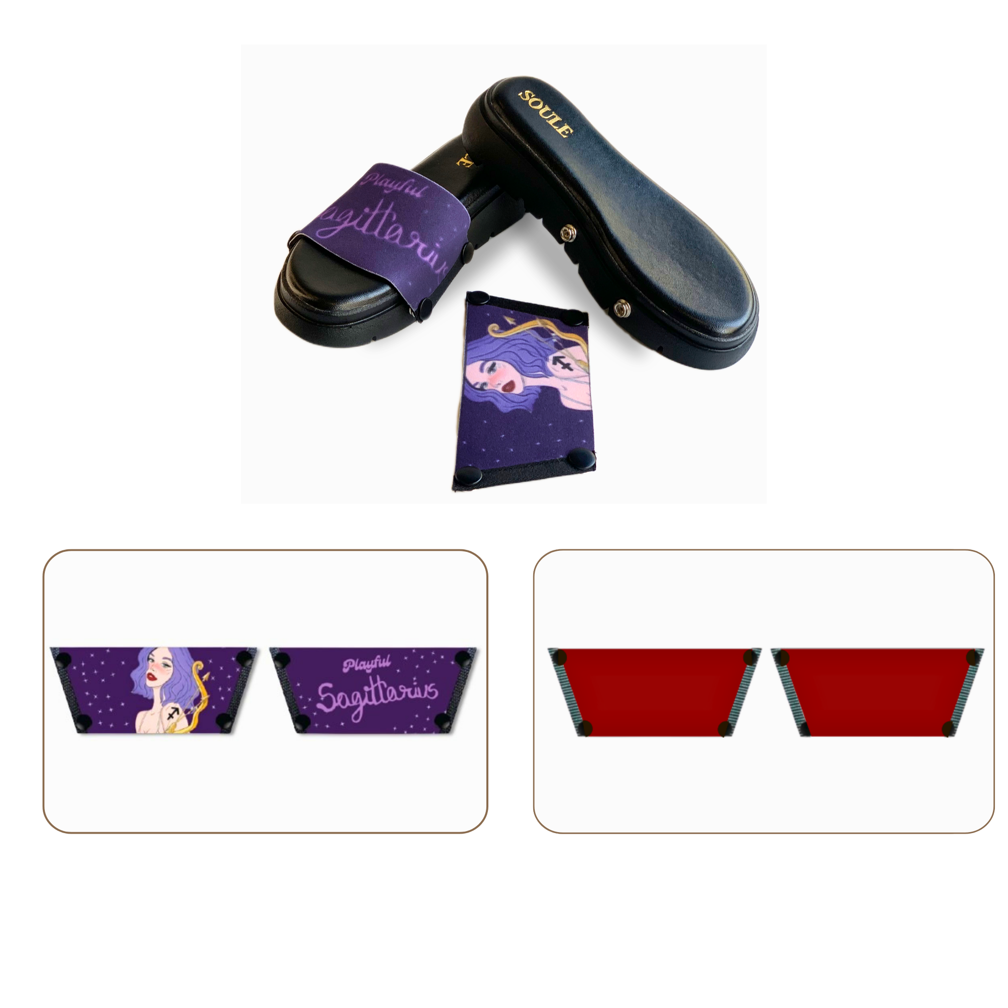 Soule wedge sandal combo — Playful Sagittarius and Maroon straps with Twinkle Toes Black sole