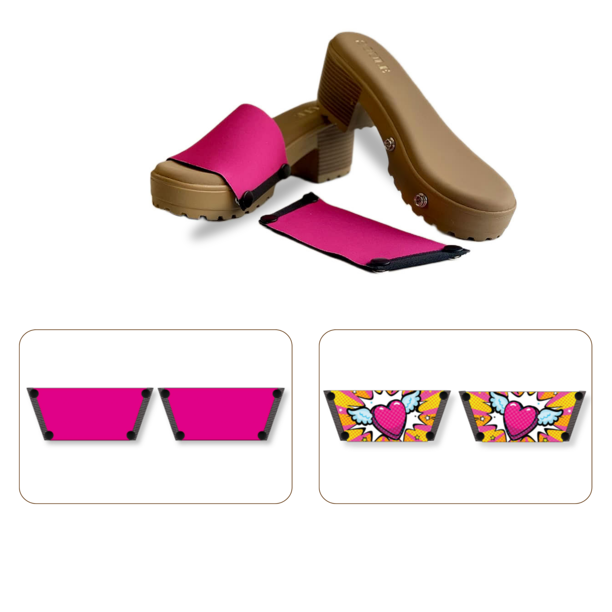 Soule  wedge sandal combo — Heart Wings and Shocking Pink straps with Beige Bliss sole
