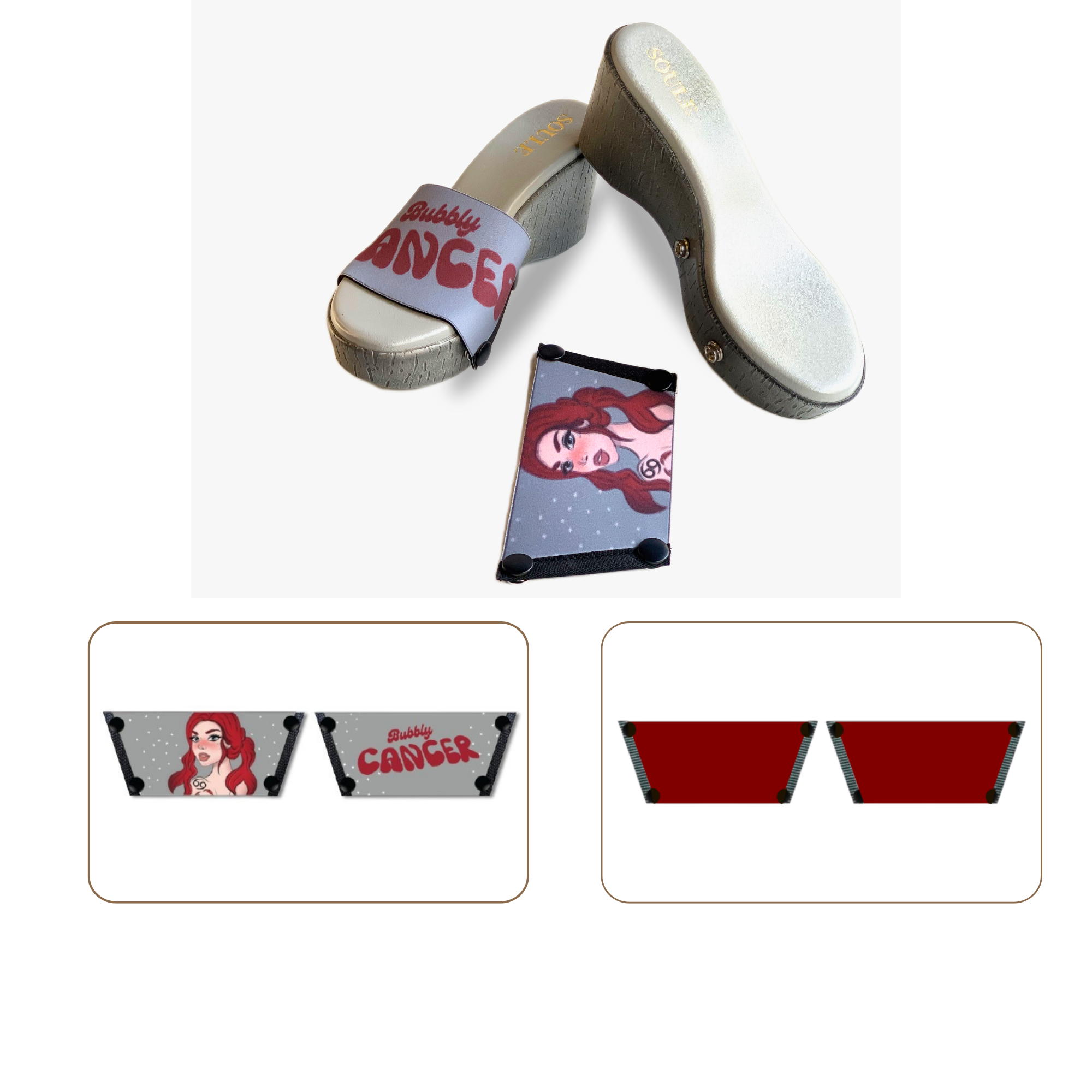 Soule  wedge sandal combo — Bubbly Cancer and Maroon straps with Grey Brush sole