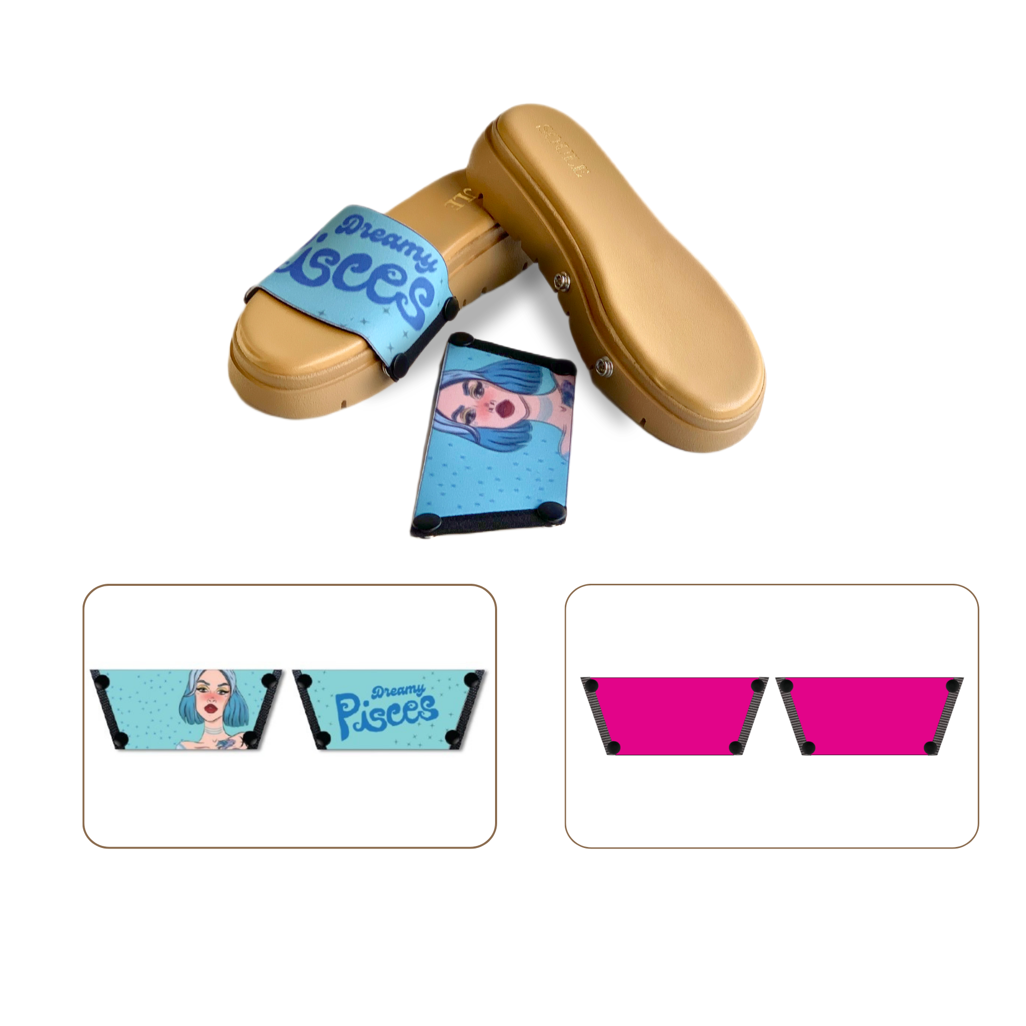 Pisces + Shocking Pink (1 sole + 2 straps)