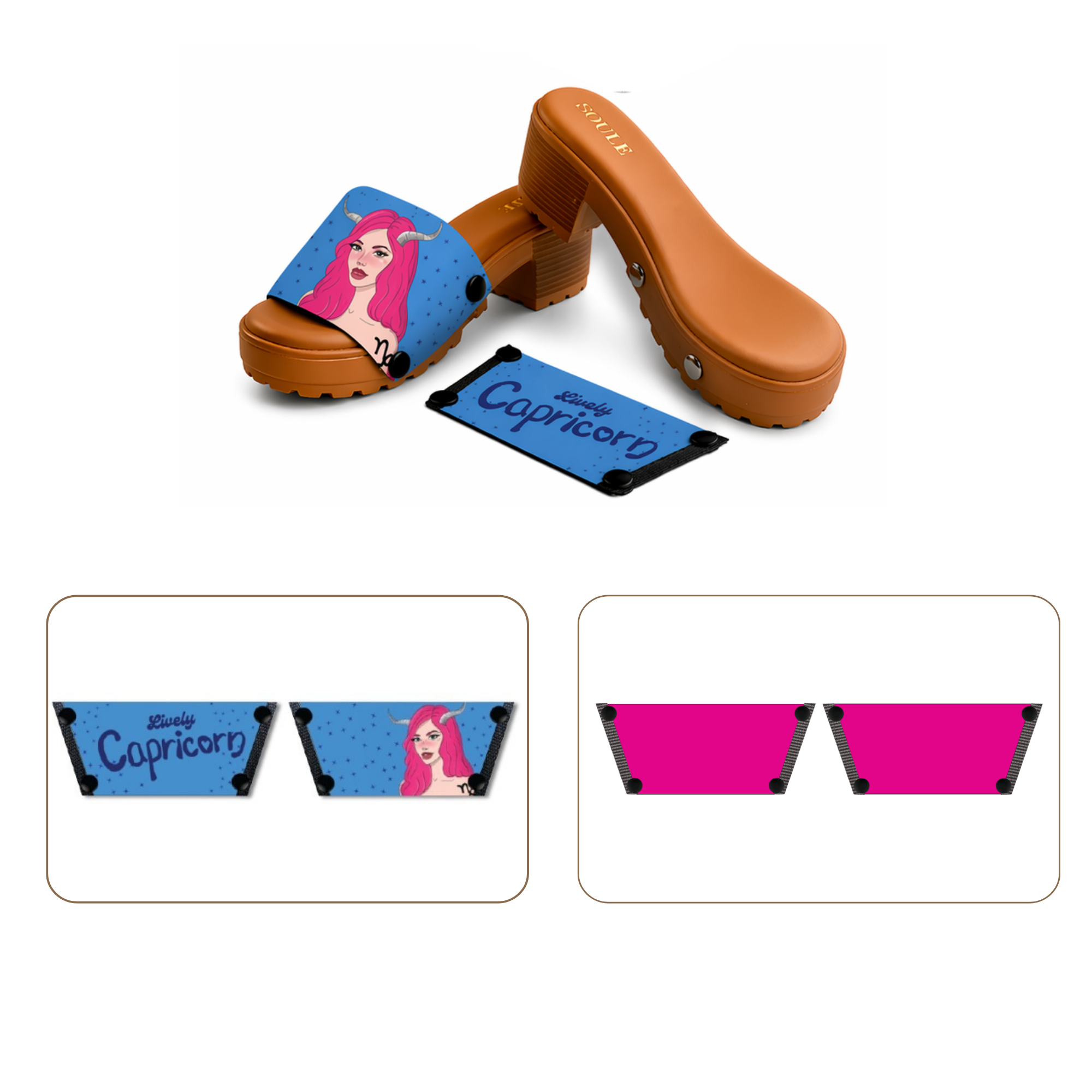 Soule  wedge sandal combo — Lively Capricorn and Shocking Pink straps with Beige Bliss sole