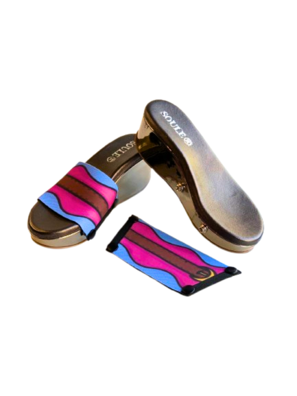 Gun Metal Sole with aqua saddle groove strap – Soule interchangeable women's sandal, available in UK 3–8