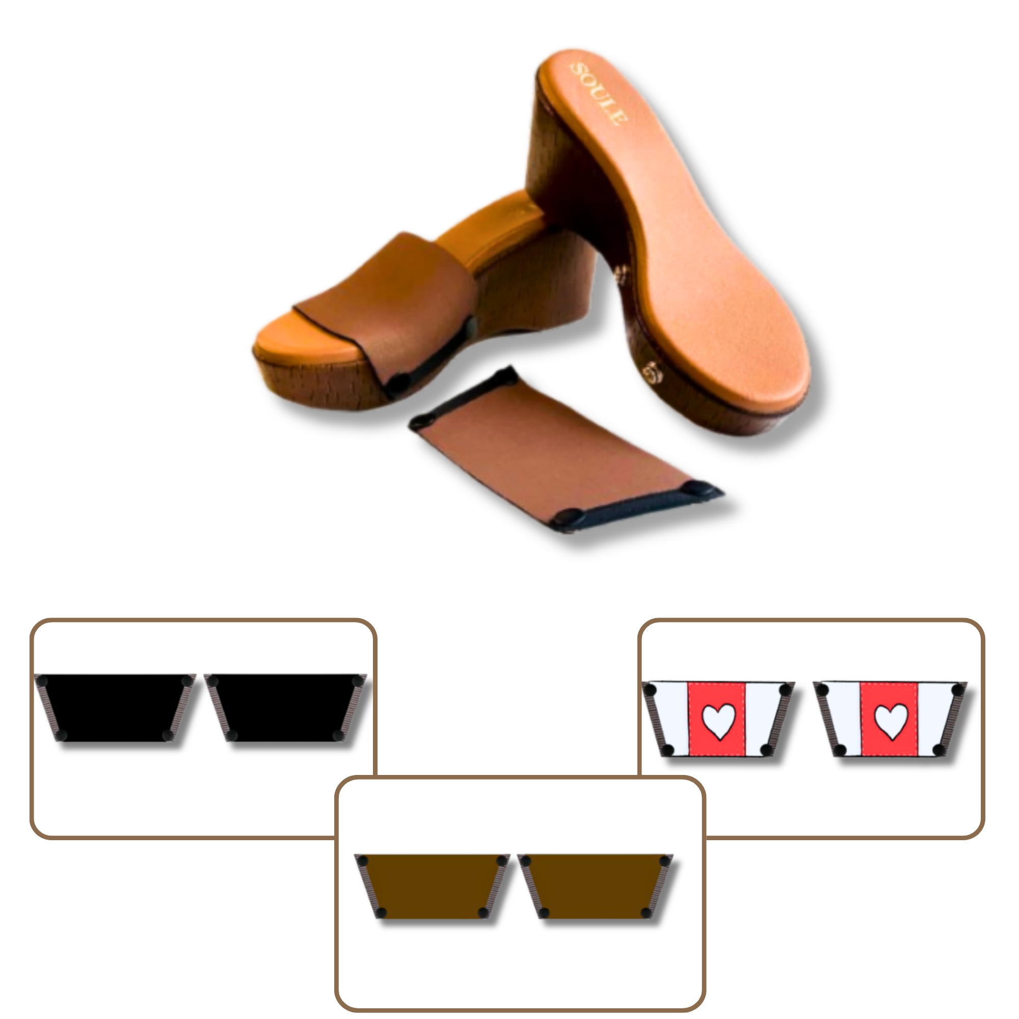 Soule brown wedge sandal shown with mocha strap combination — Love Pop + Midnight Black + Mocha Essence combo