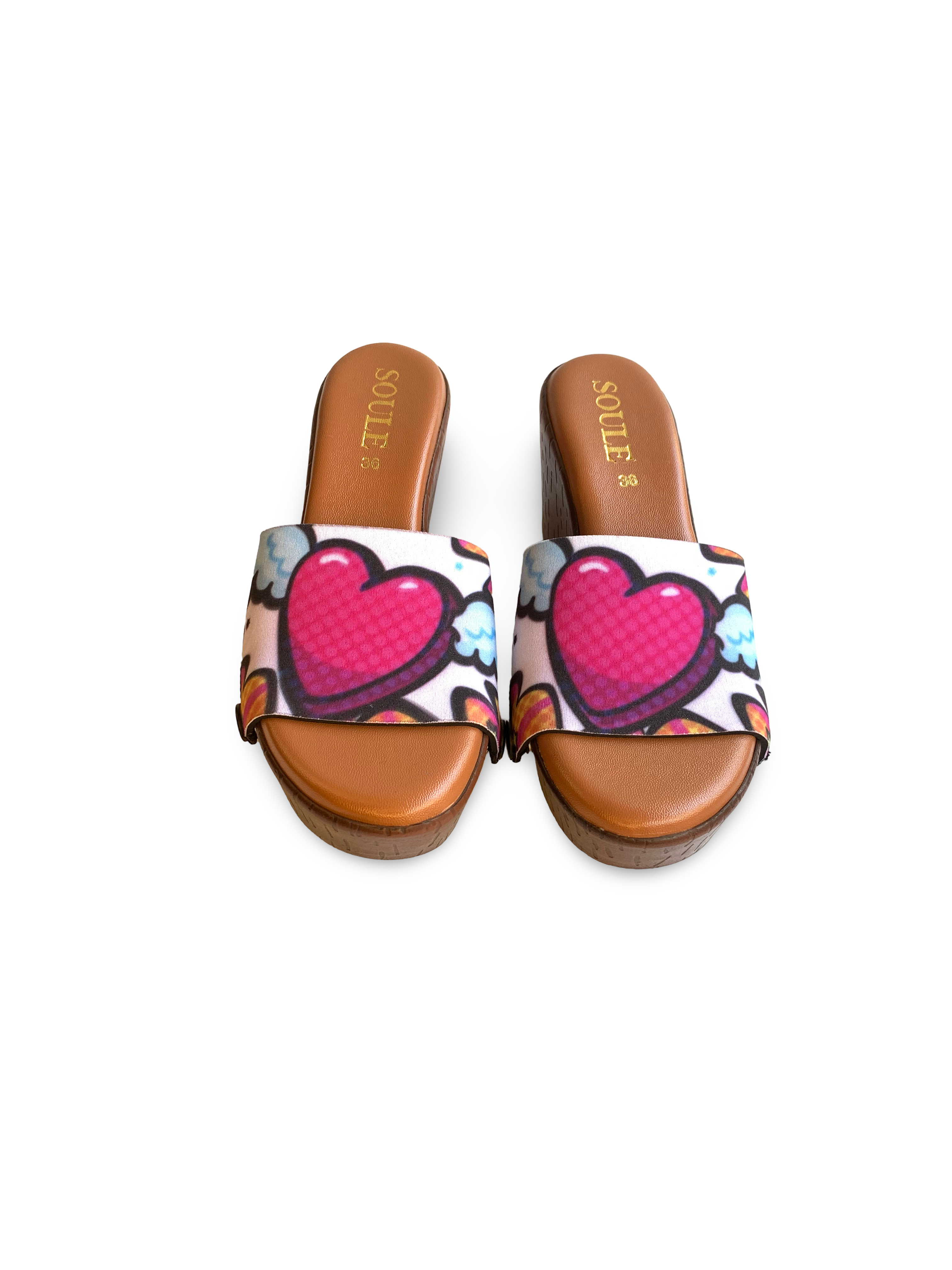 Vibrant Fluid Art + Heart Wings 1 sole 2 straps interchangeable sandals combo, UK 3-8 — Soule