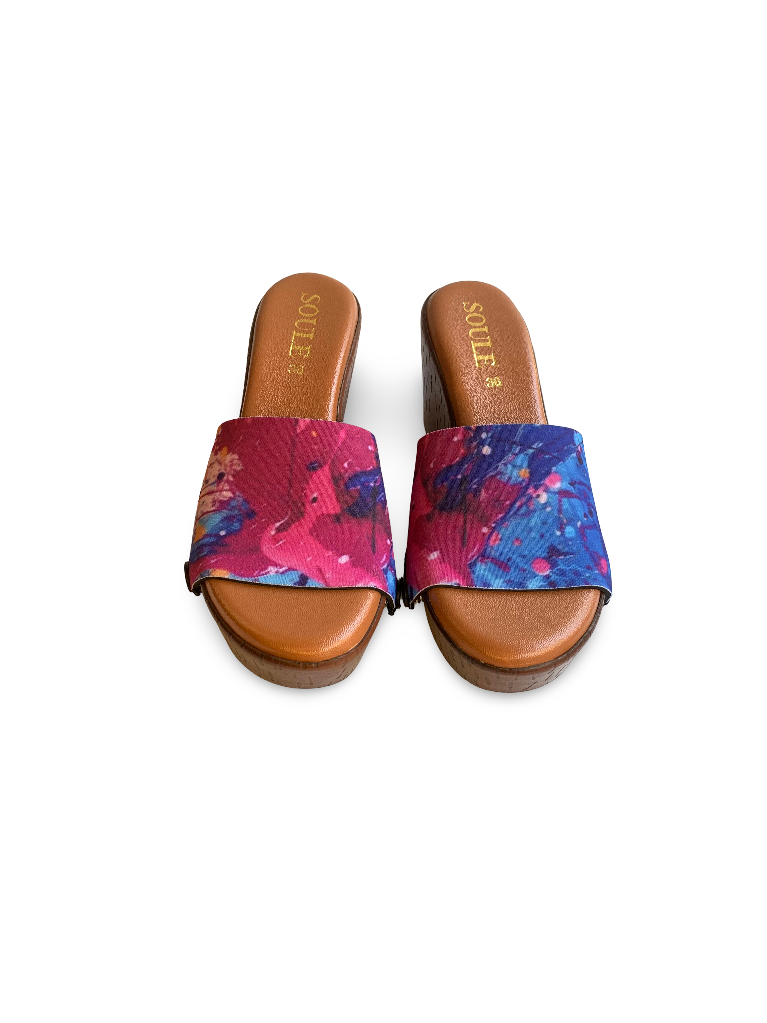 Vibrant Fluid Art + Heart Wings 1 sole 2 straps interchangeable sandals combo, UK 3-8 — Soule