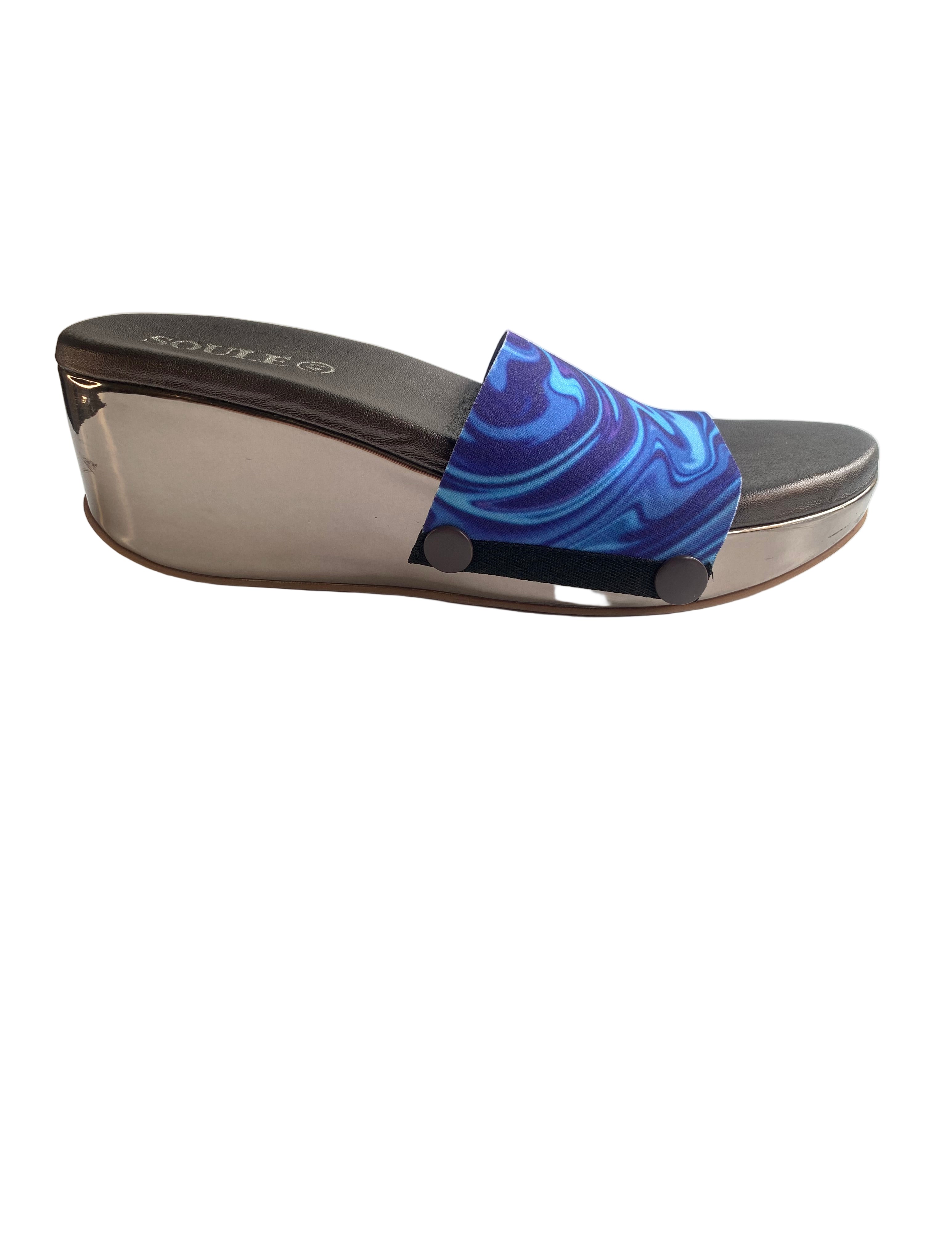 Whimsy of Fluid Art women's shoe strap detail shot by Soule