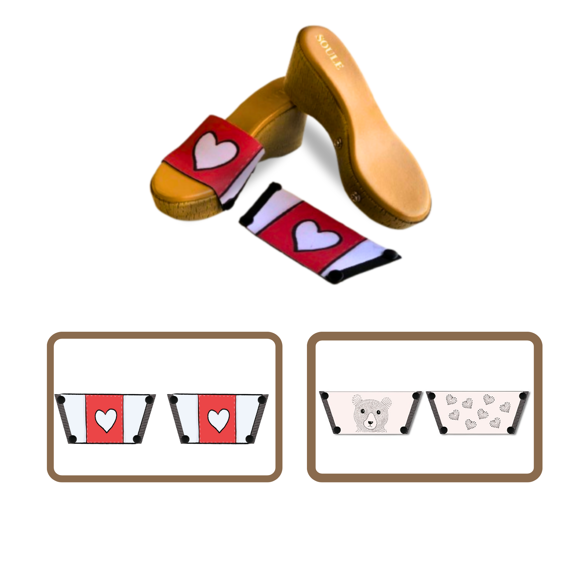 Love Pop + Cute Bear 1 sole 2 straps interchangeable sandals combo, UK 3-8 — Soule