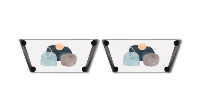 Minimalist Elegance snap-on shoe strap close-up on cork wedge - lavender with charcoal and blush overlapping circles by Soule