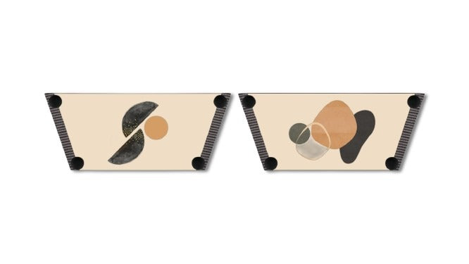 Modern Art snap-on shoe strap close-up on cork wedge sole - earthy abstract print by Soule