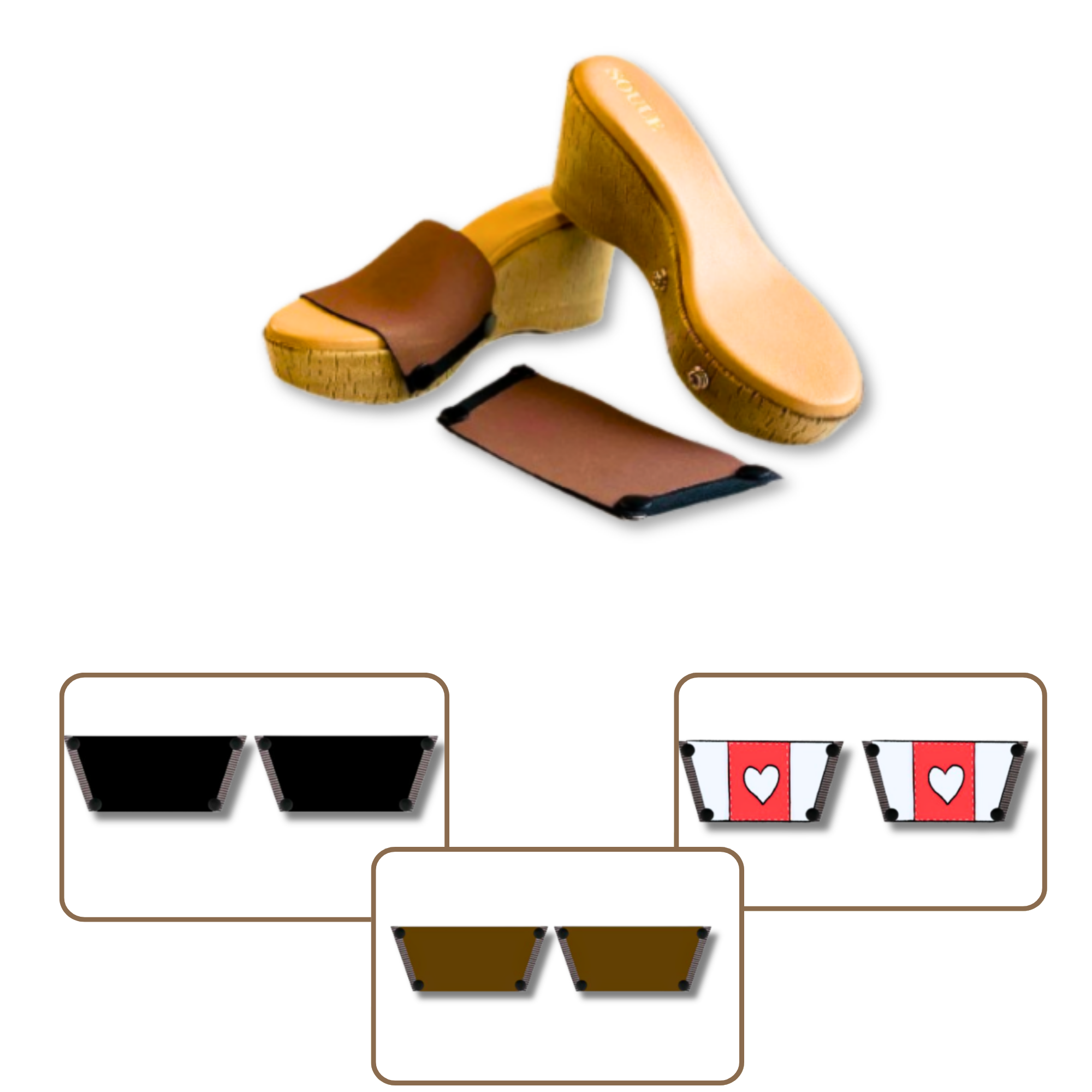 Soule beige brush wedge sandal shown with mocha strap combination — Love Pop + Midnight Black + Mocha Essence combo