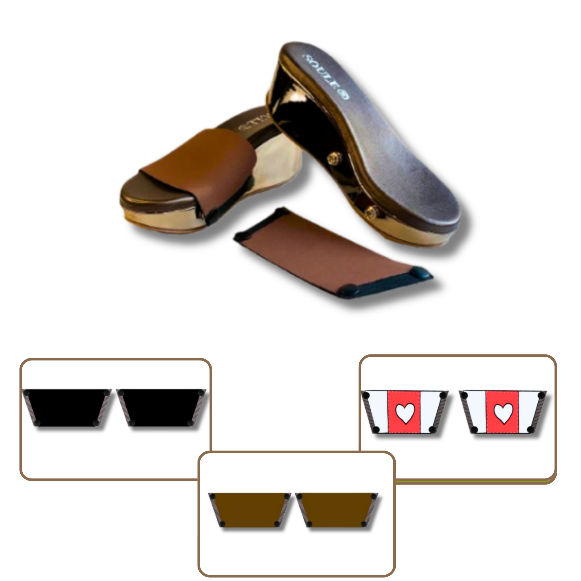 Soule interchangeable cork wedge sandal with Love Pop, Midnight Black and Mocha Essence straps