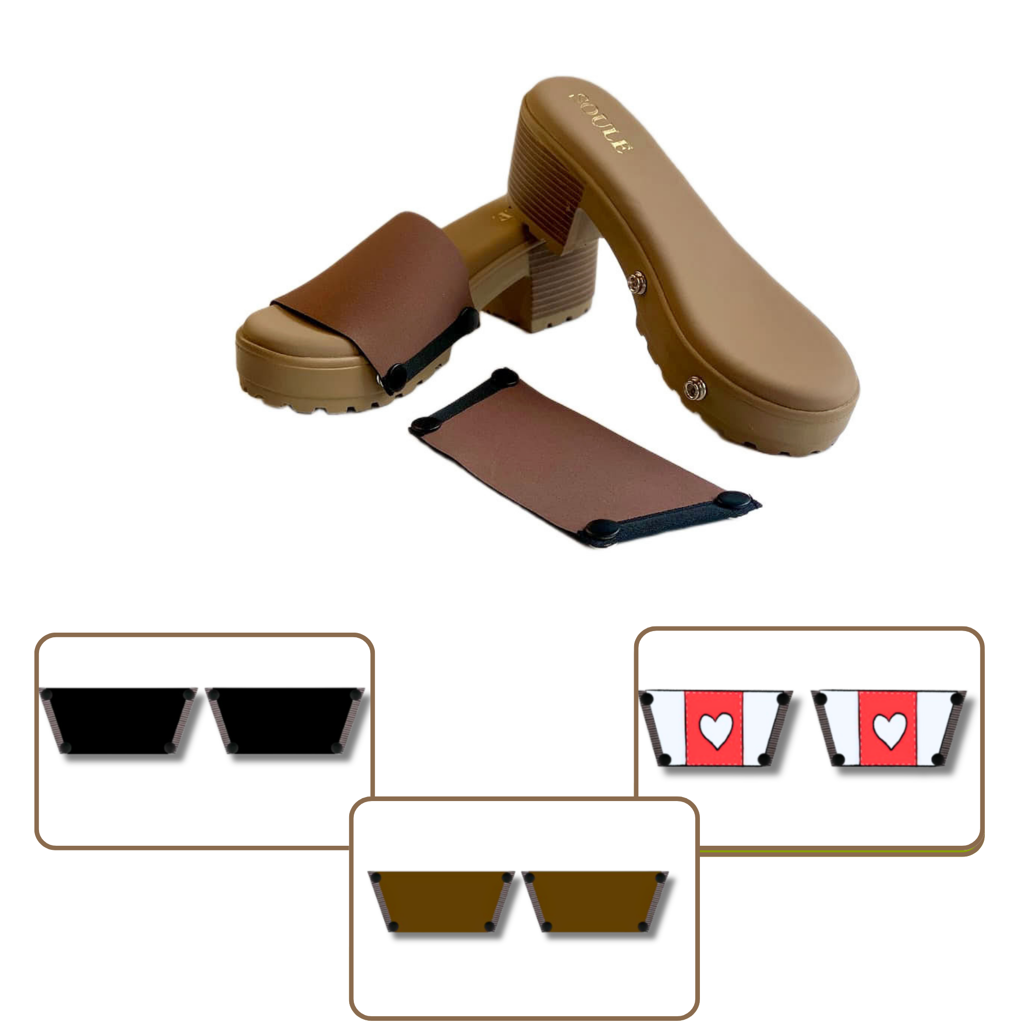 Soule bliss beige wedge sandal shown with mocha strap combination — Love Pop + Midnight Black + Mocha Essence combo