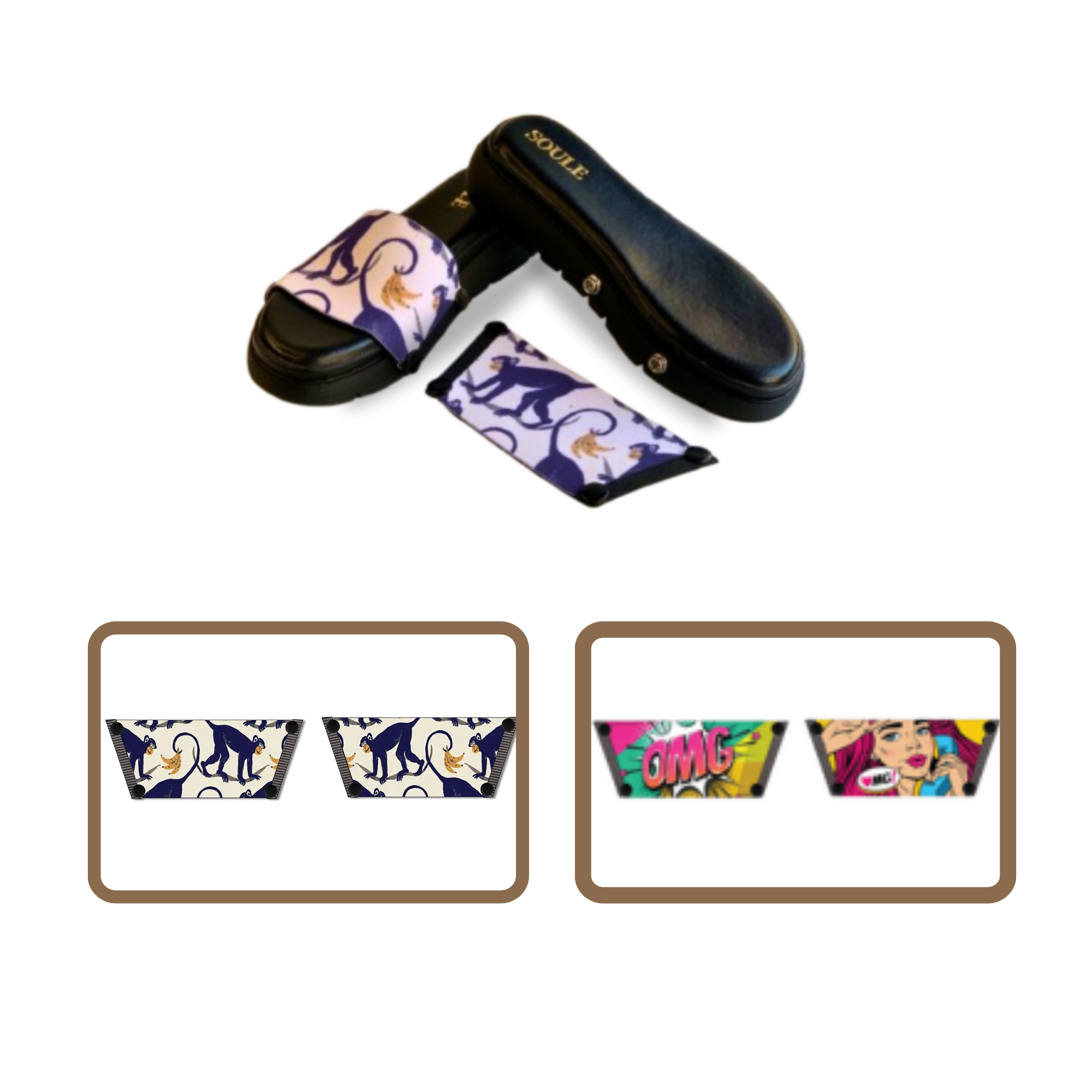 OMG Chic + Playful Primate 1 sole 2 straps interchangeable sandals combo, UK 3-8 — Soule