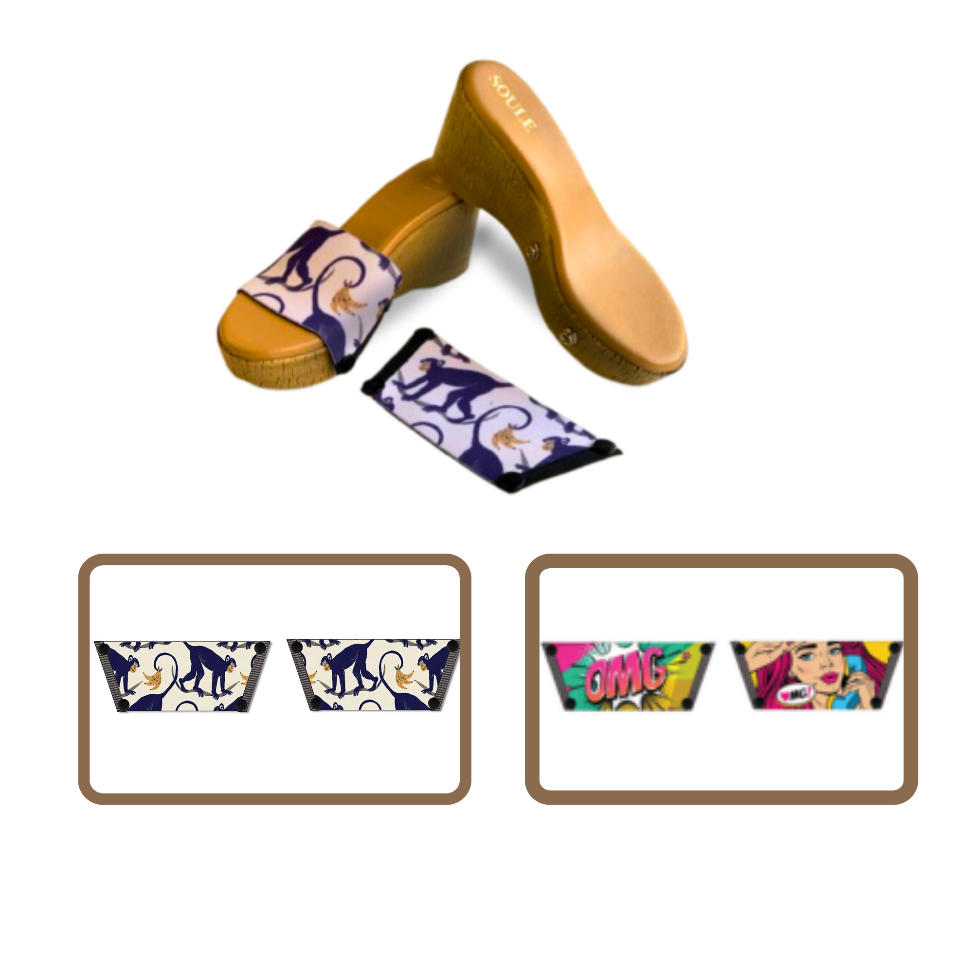 OMG Chic + Playful Primate 1 sole 2 straps interchangeable sandals combo, UK 3-8 — Soule