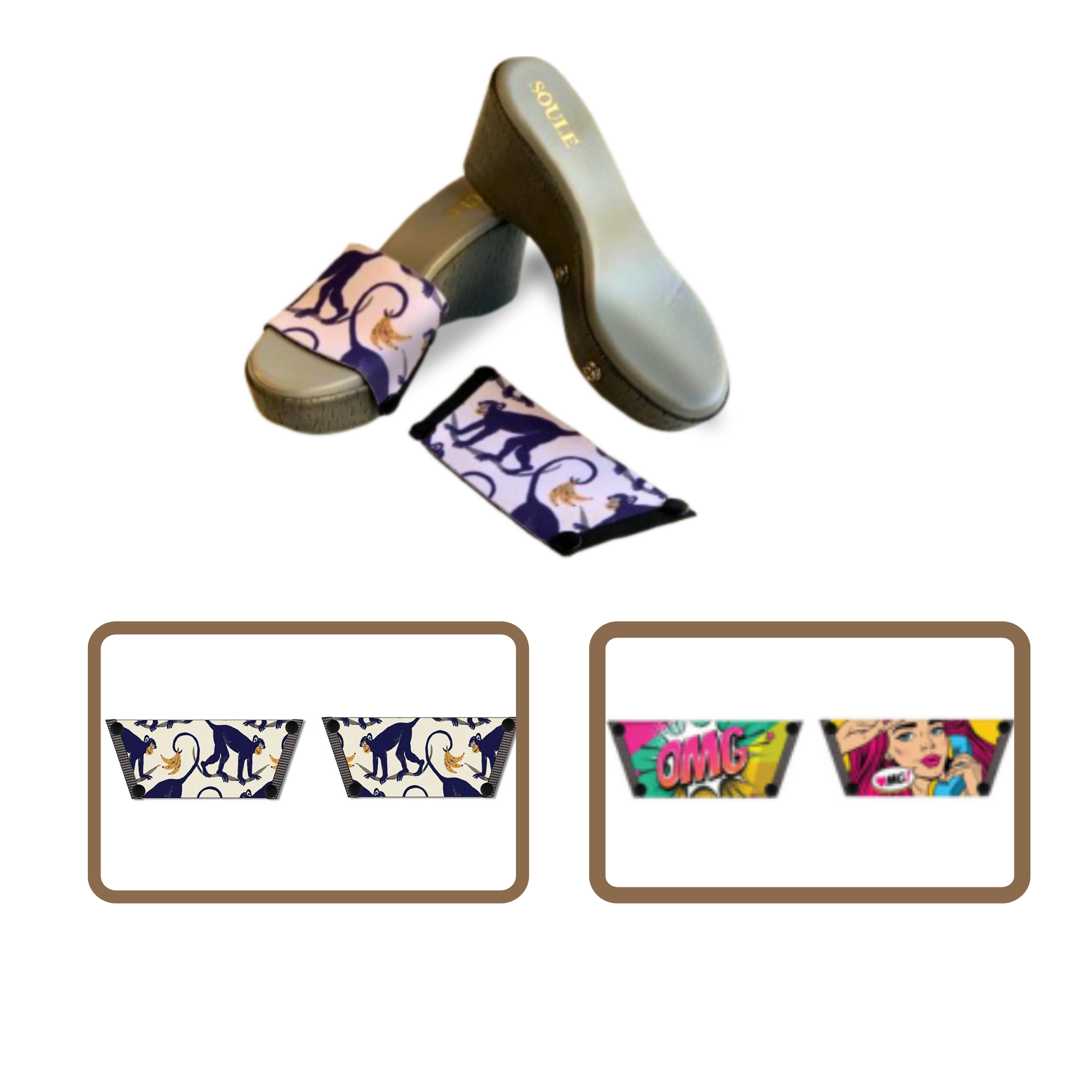 OMG Chic + Playful Primate 1 sole 2 straps interchangeable sandals combo, UK 3-8 — Soule