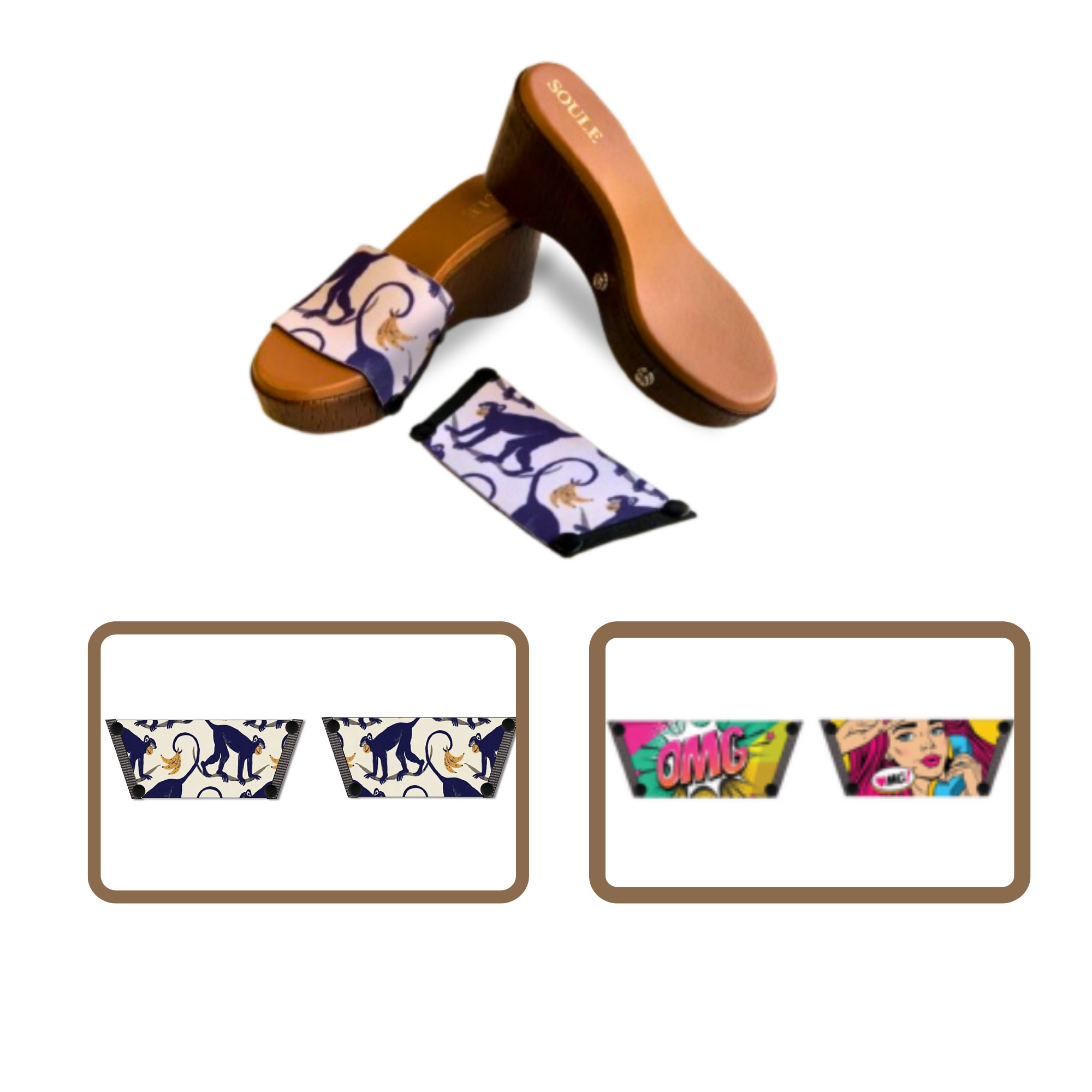 OMG Chic + Playful Primate 1 sole 2 straps interchangeable sandals combo, UK 3-8 — Soule