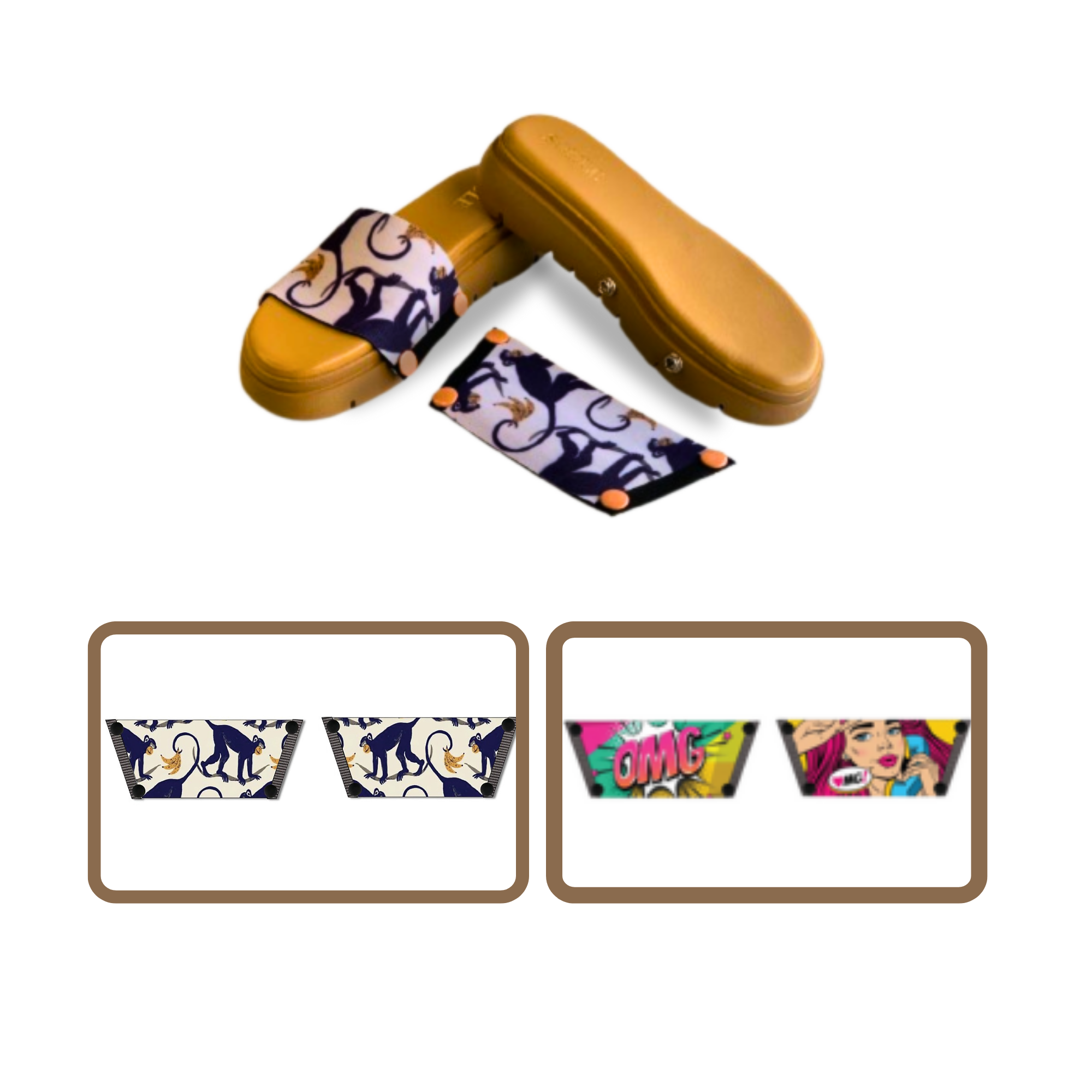 OMG Chic + Playful Primate 1 sole 2 straps interchangeable sandals combo, UK 3-8 — Soule