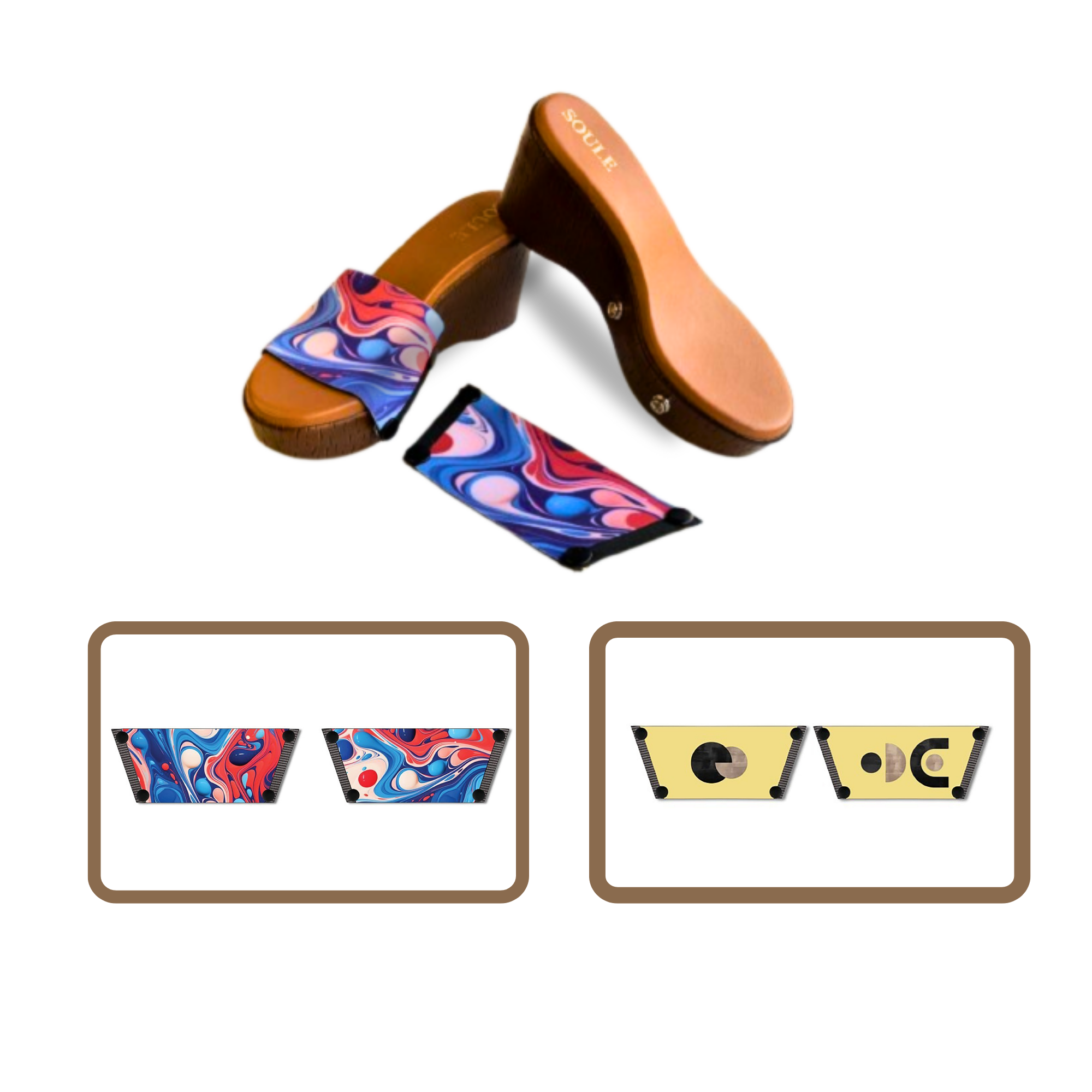 Playful Fluid Art + Abstract Modern Art 1 sole 2 straps interchangeable sandals combo, UK 3-8 — Soule