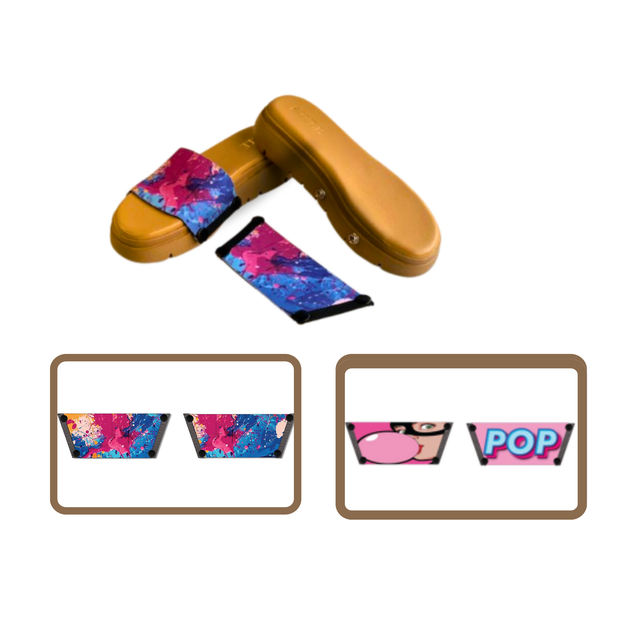 Vibrant Fluid Art + Bubble Pop 1 sole 2 straps interchangeable sandals combo, UK 3-8 — Soule