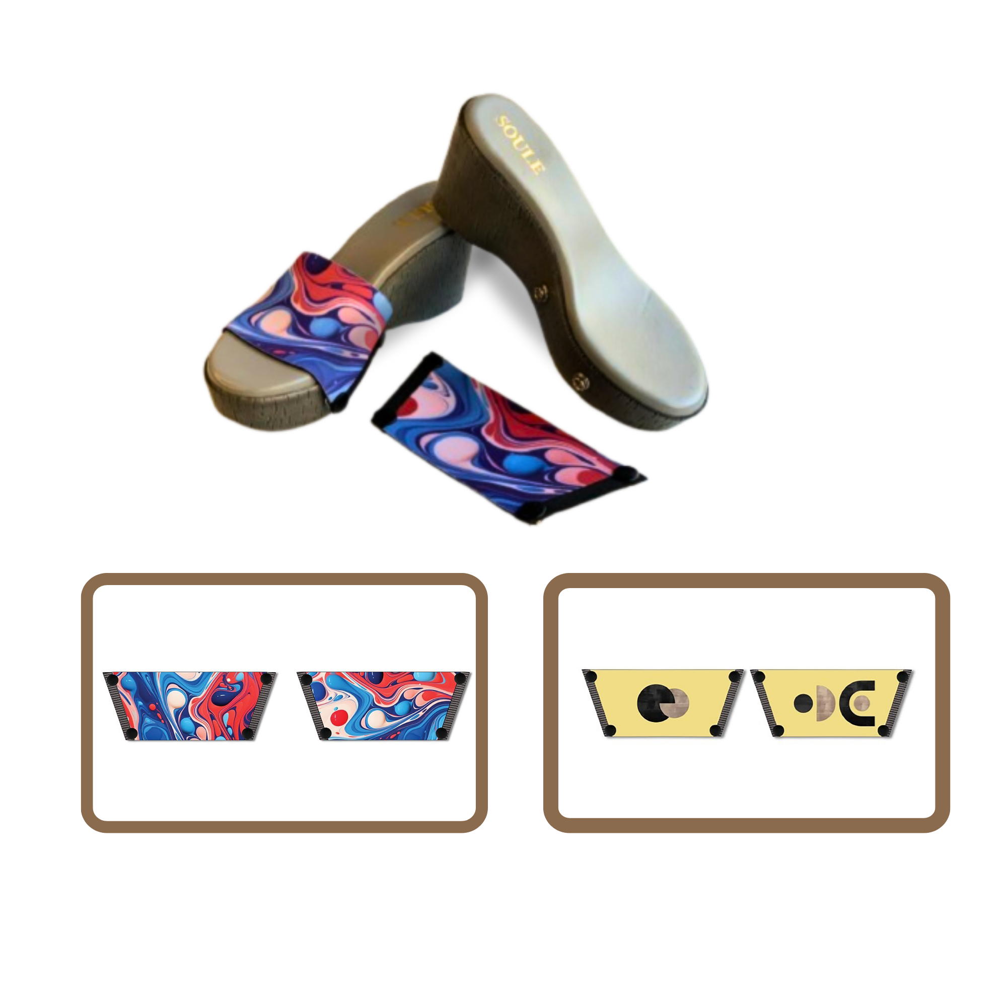Playful Fluid Art + Abstract Modern Art 1 sole 2 straps interchangeable sandals combo, UK 3-8 — Soule