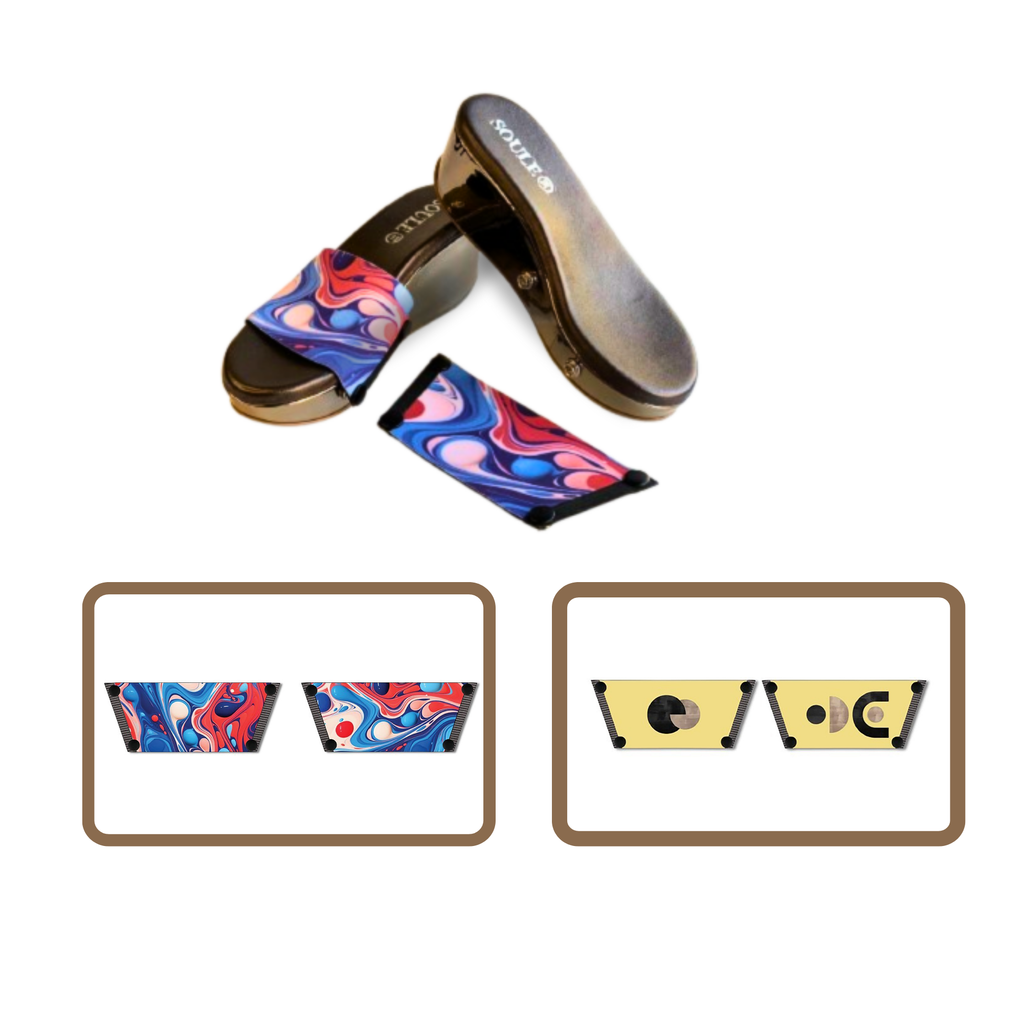 Playful Fluid Art + Abstract Modern Art 1 sole 2 straps interchangeable sandals combo, UK 3-8 — Soule