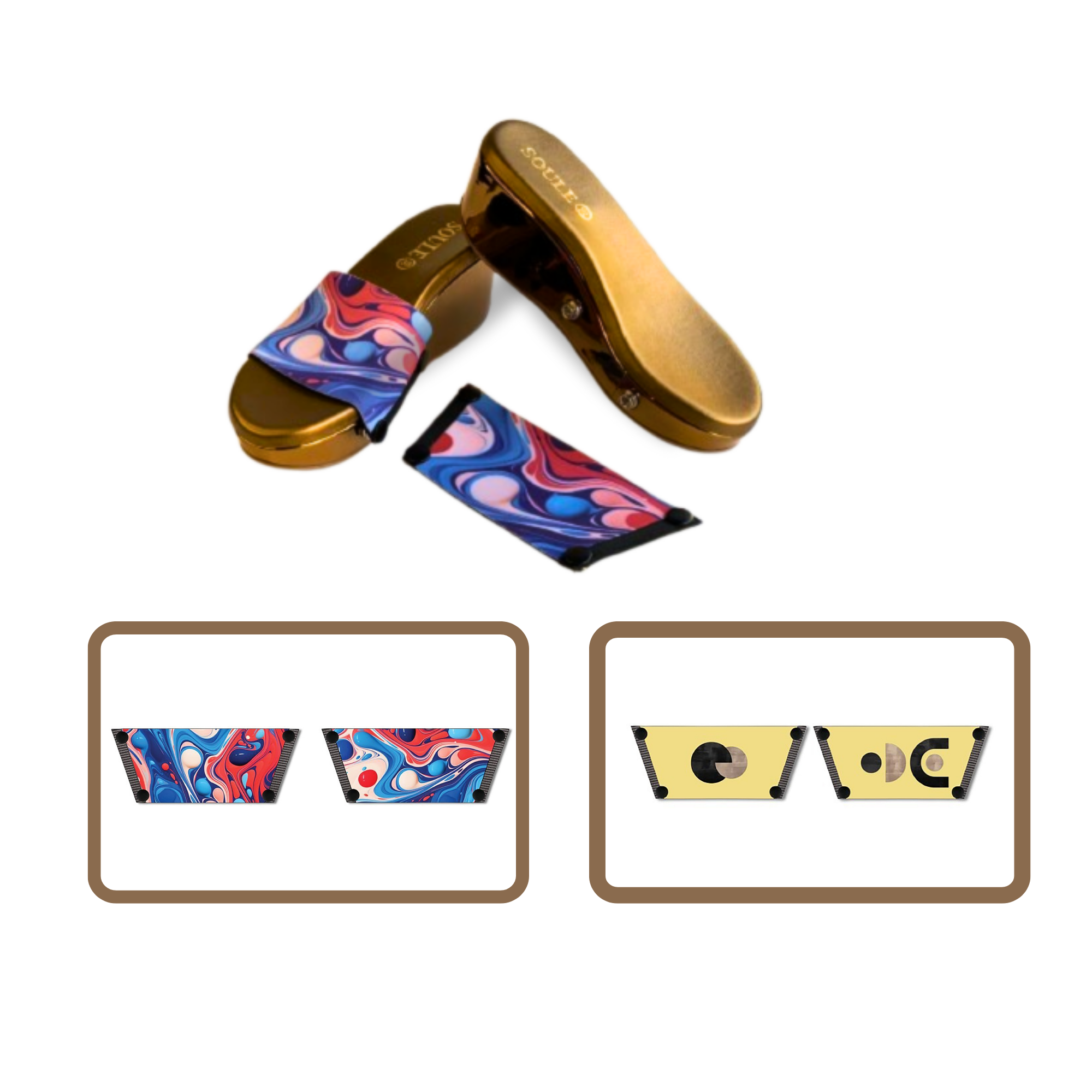 Playful Fluid Art + Abstract Modern Art 1 sole 2 straps interchangeable sandals combo, UK 3-8 — Soule