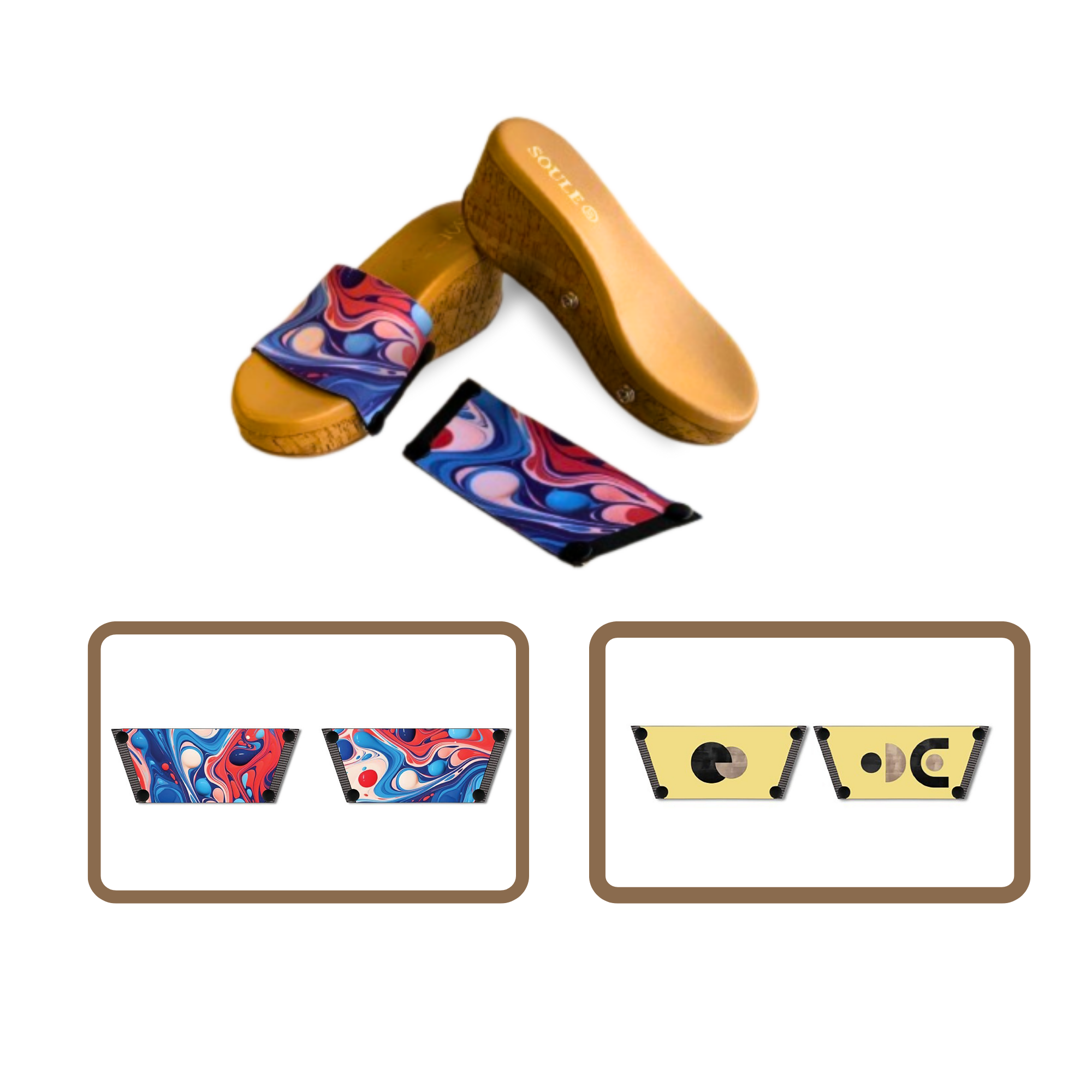 Playful Fluid Art + Abstract Modern Art 1 sole 2 straps interchangeable sandals combo, UK 3-8 — Soule
