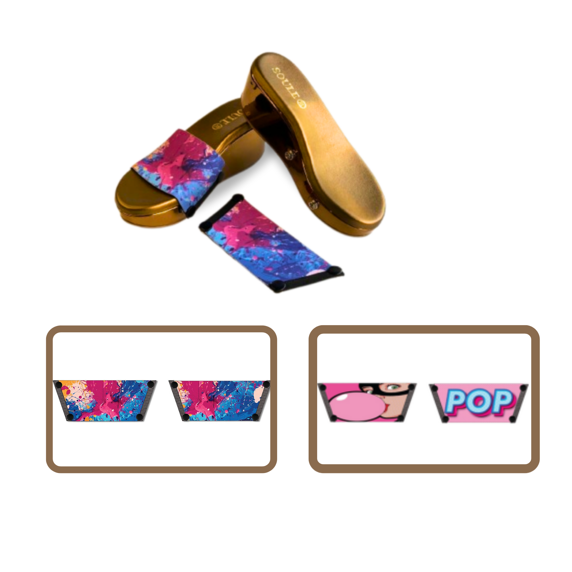 Vibrant Fluid Art + Bubble Pop 1 sole 2 straps interchangeable sandals combo, UK 3-8 — Soule