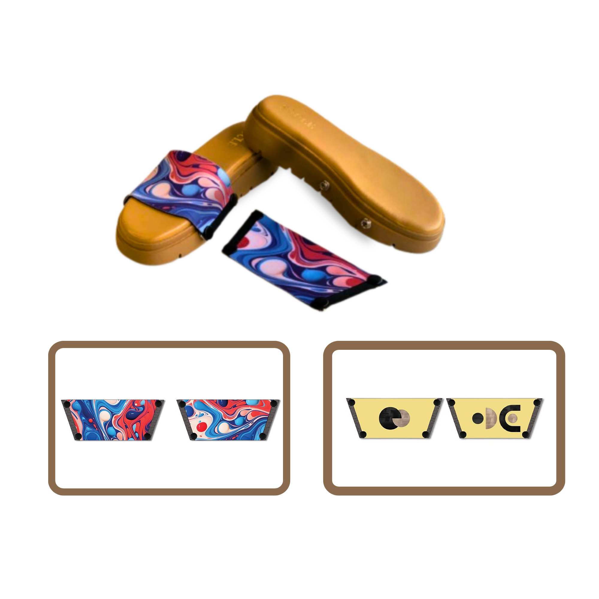 Playful Fluid Art + Abstract Modern Art 1 sole 2 straps interchangeable sandals combo, UK 3-8 — Soule