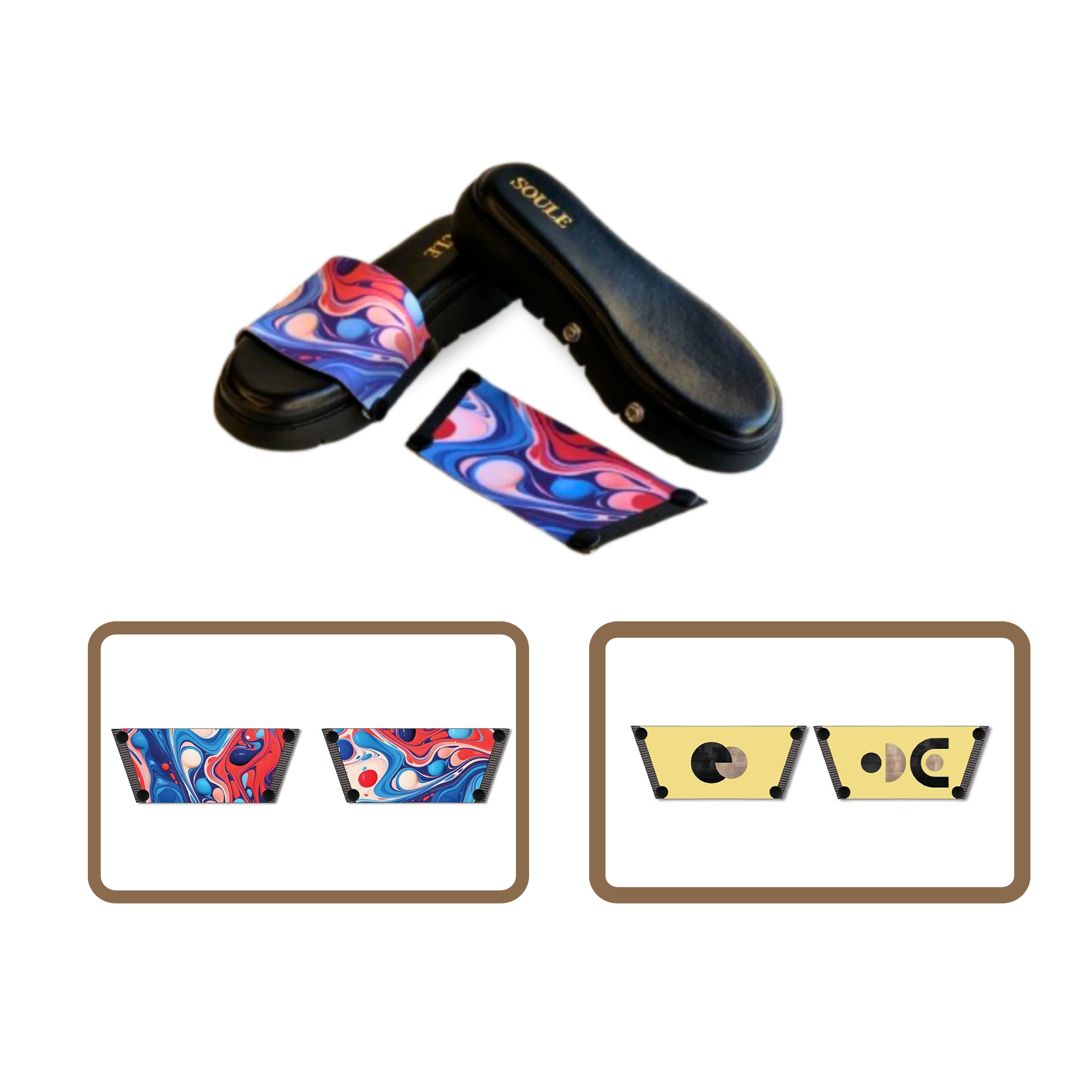 Playful Fluid Art + Abstract Modern Art 1 sole 2 straps interchangeable sandals combo, UK 3-8 — Soule