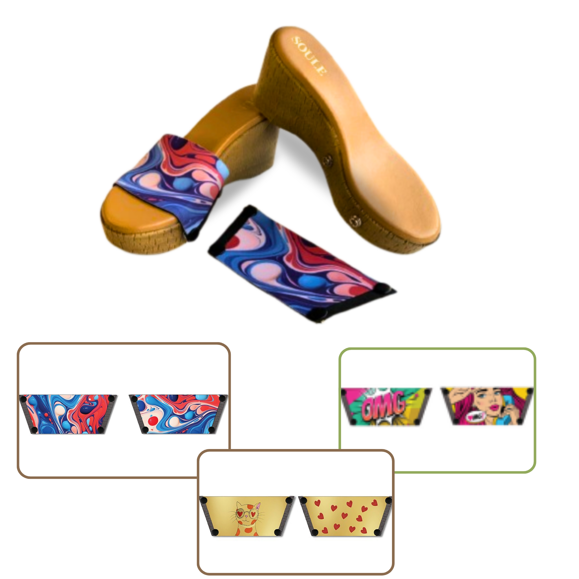 Purr-fectly Adorable + OMG Chic + Playful Fluid Art (1 sole + 3 straps)