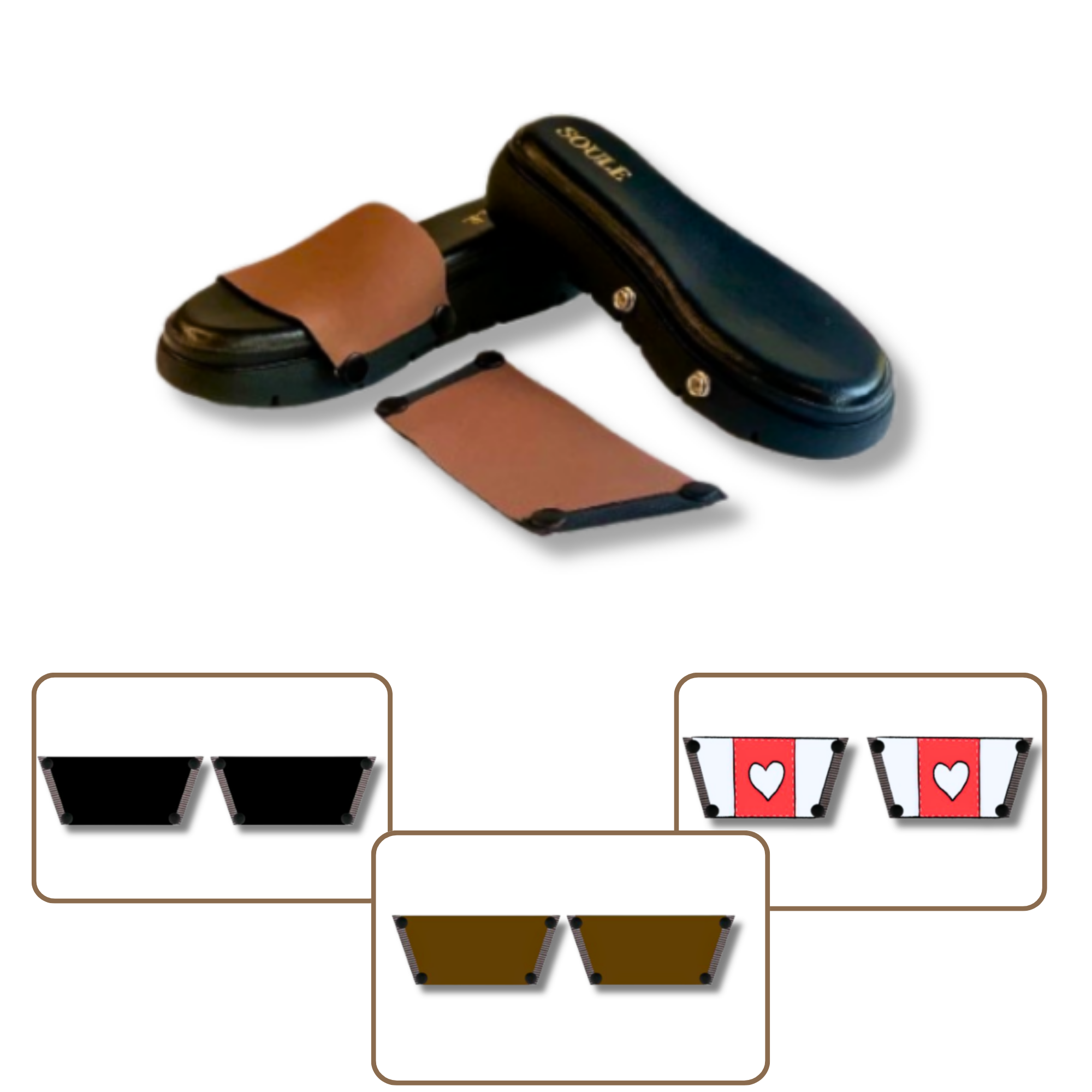 Soule Tia black wedge sandal shown with mocha strap combination — Love Pop + Midnight Black + Mocha Essence combo