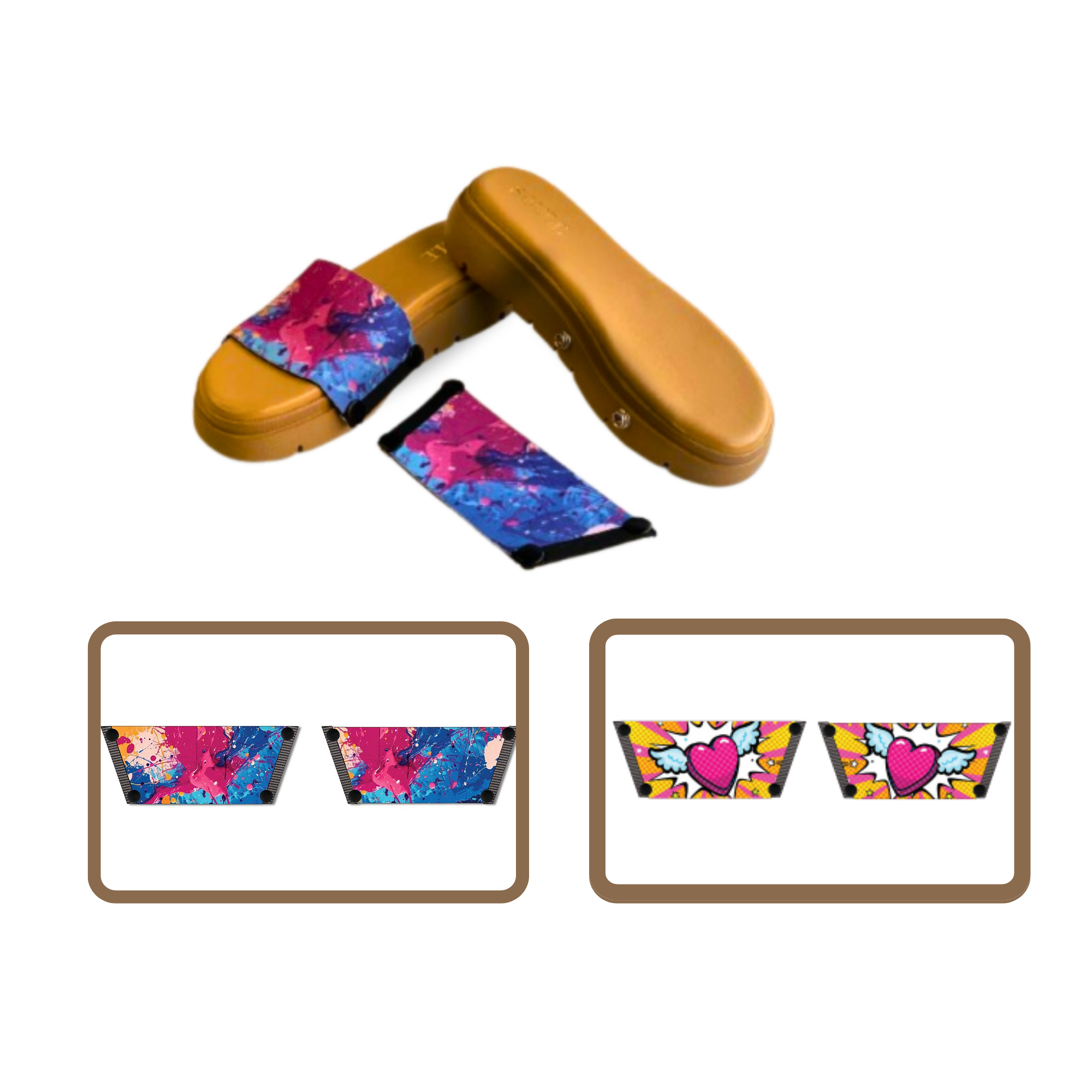 Vibrant Fluid Art + Heart Wings 1 sole 2 straps interchangeable sandals combo, UK 3-8 — Soule