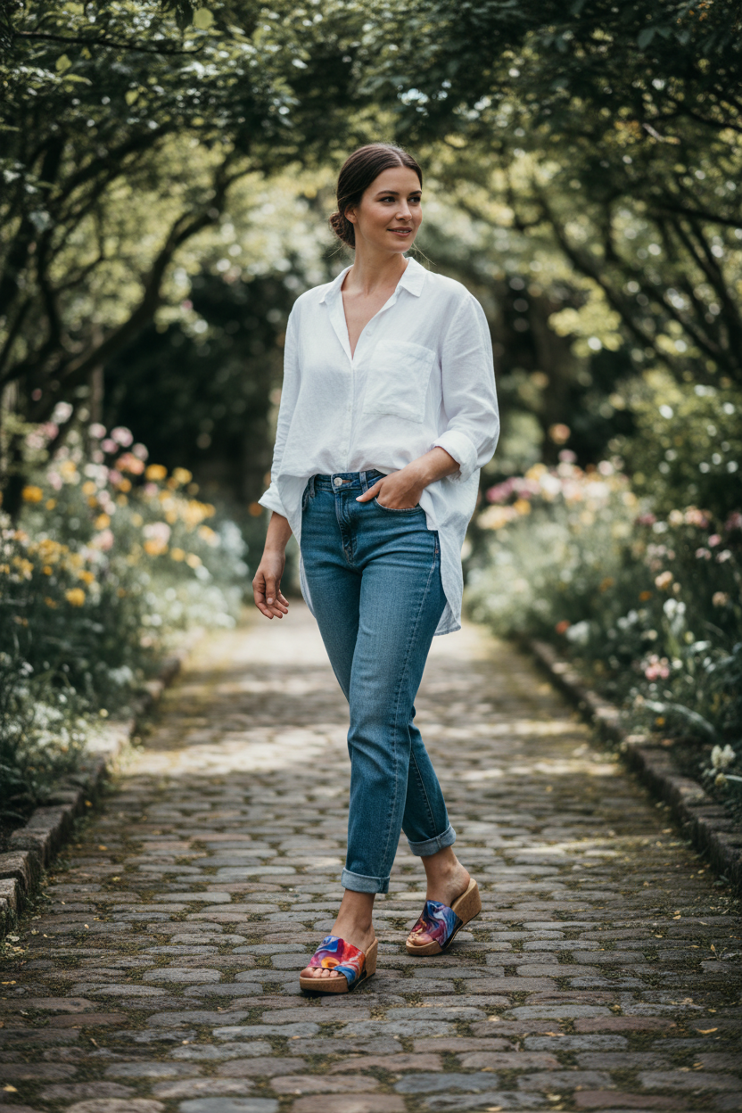 Full length — woman in denim walking