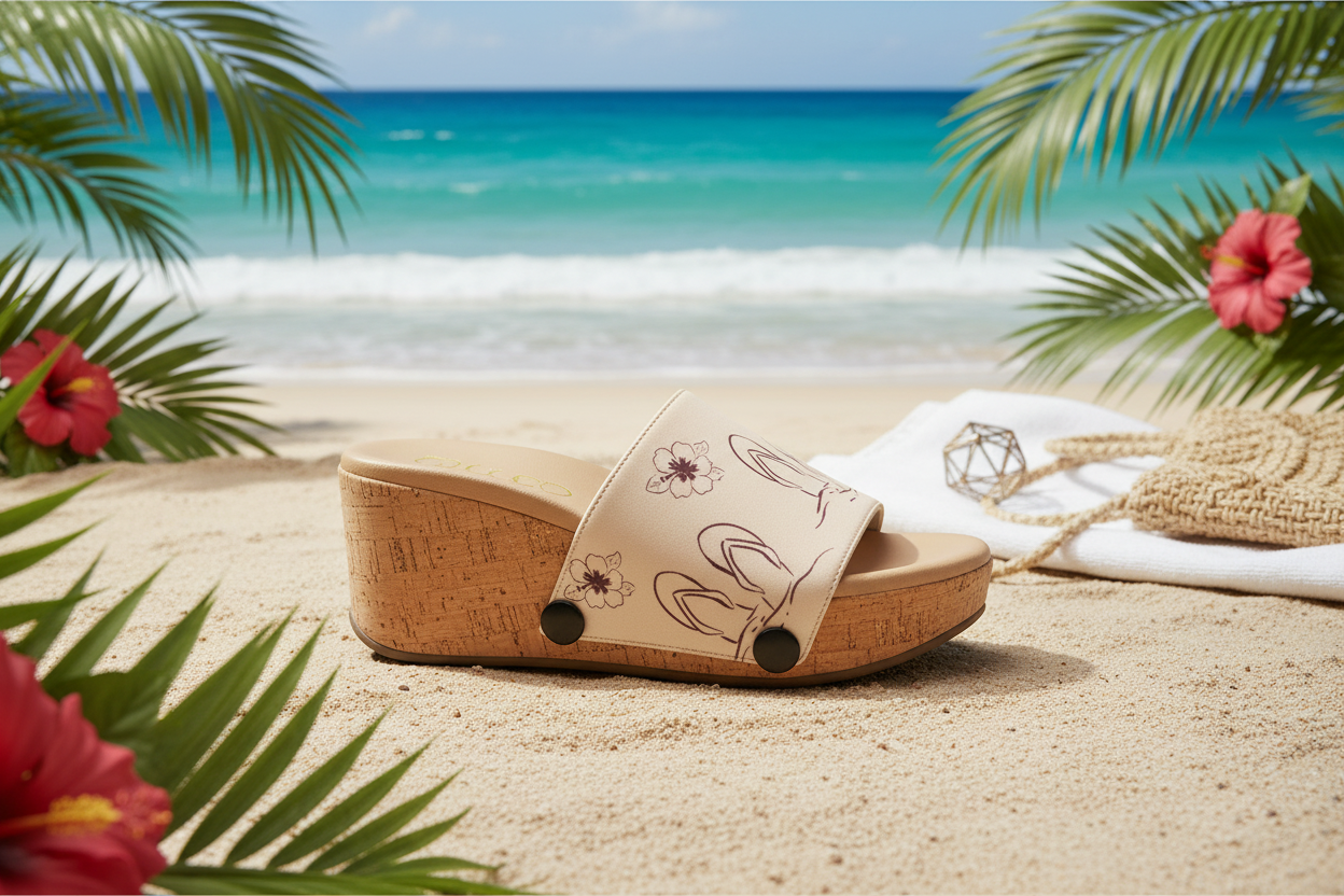 Aloha Vibes interchangeable women's shoe strap by Soule Footwear on tropical beach