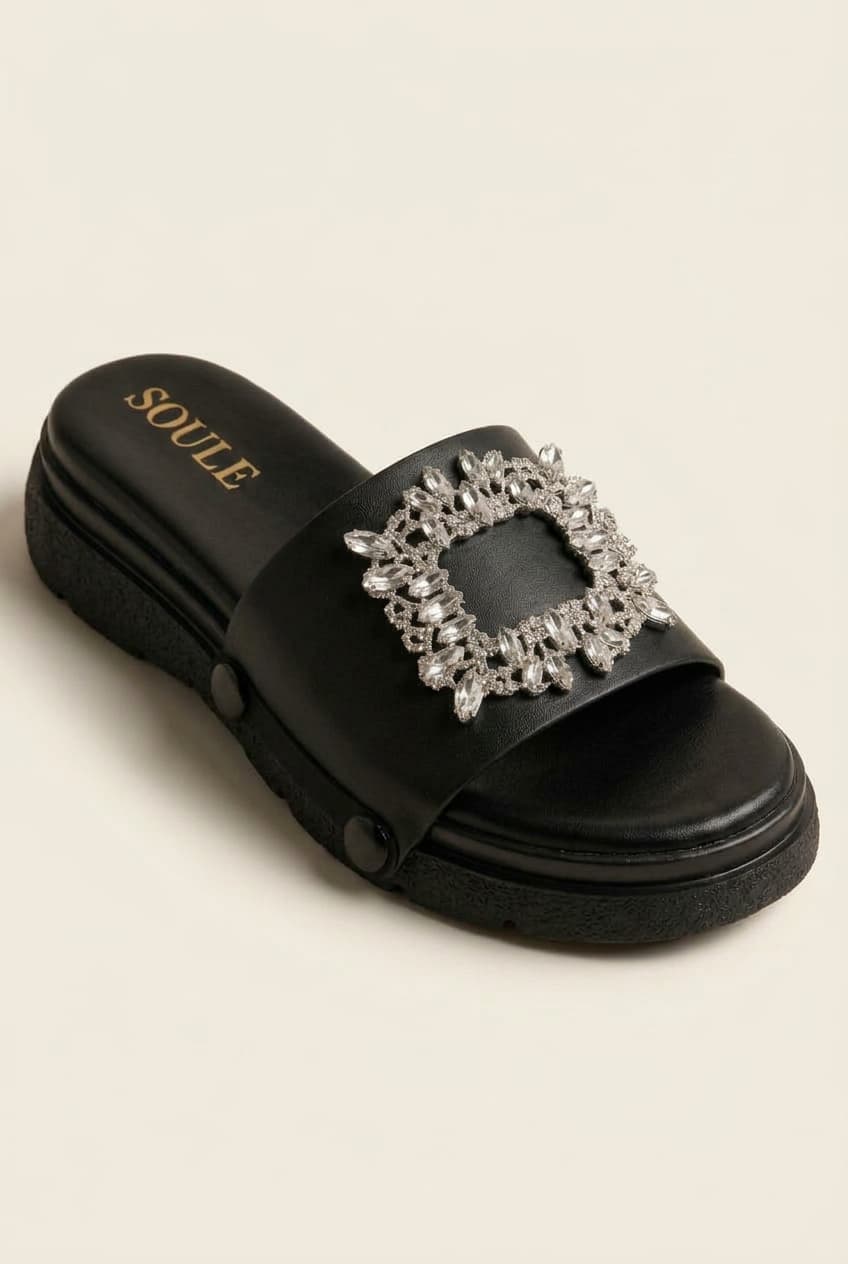 Black Embellished Sandals – 1-Strap Combo