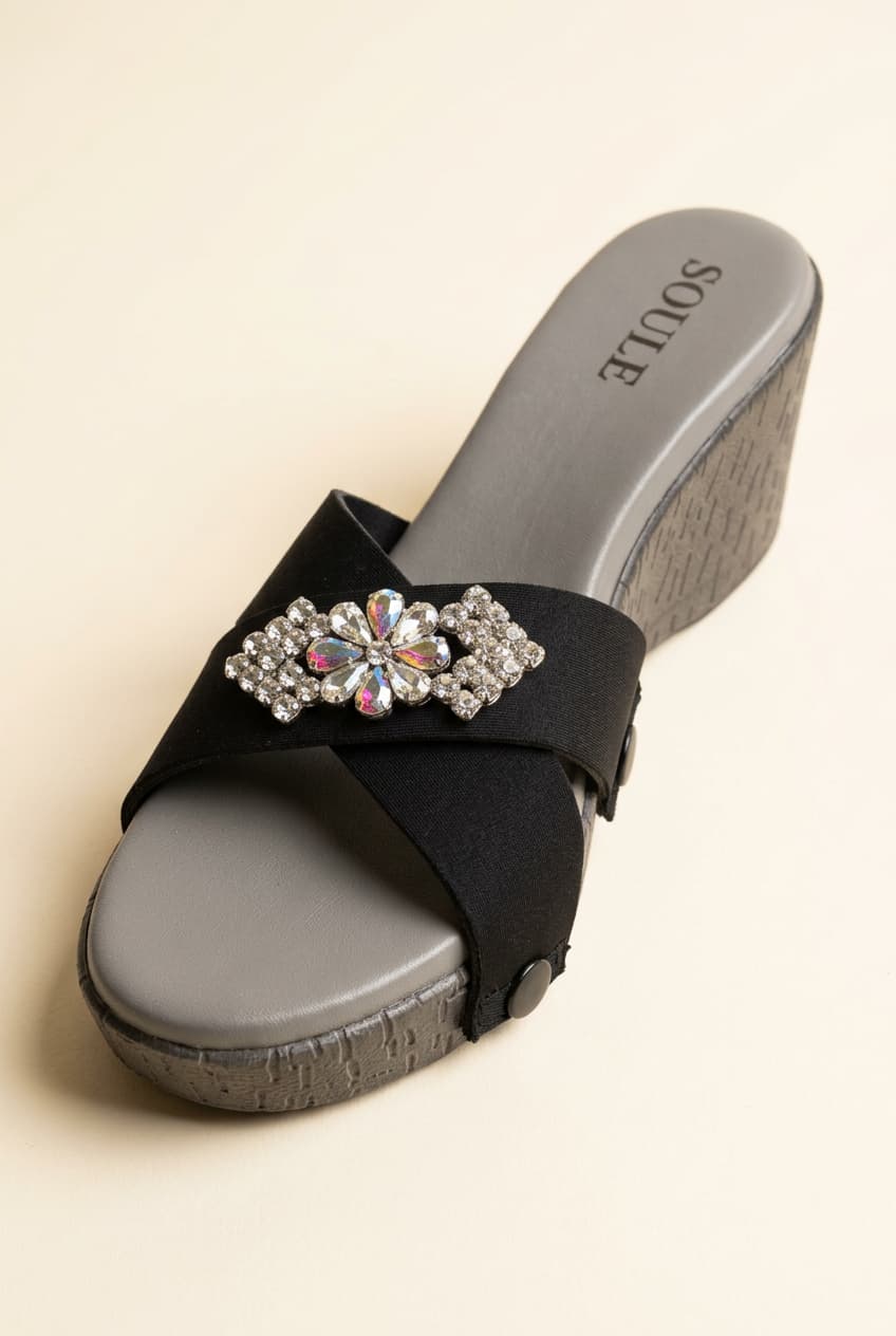 Black Embellished Crisscross Sandals – 1-Strap Combo